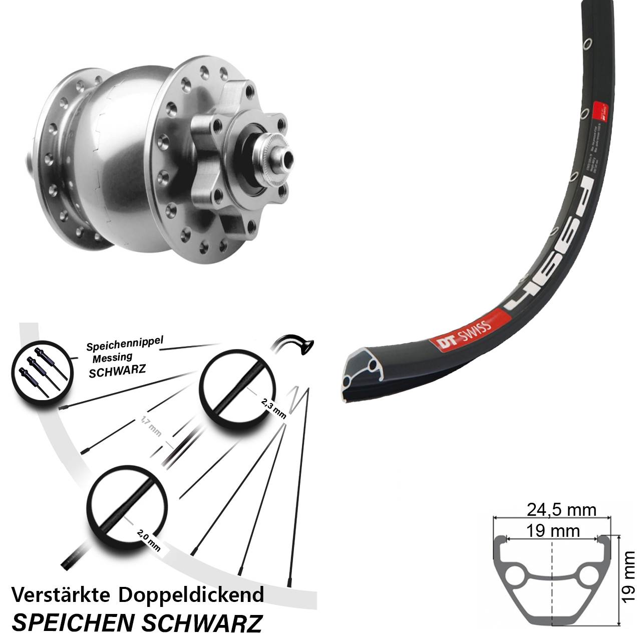29 Zoll DT Swiss 466 SON 28 Dynamo-Vorderrad 6-Loch für Schnellspanner