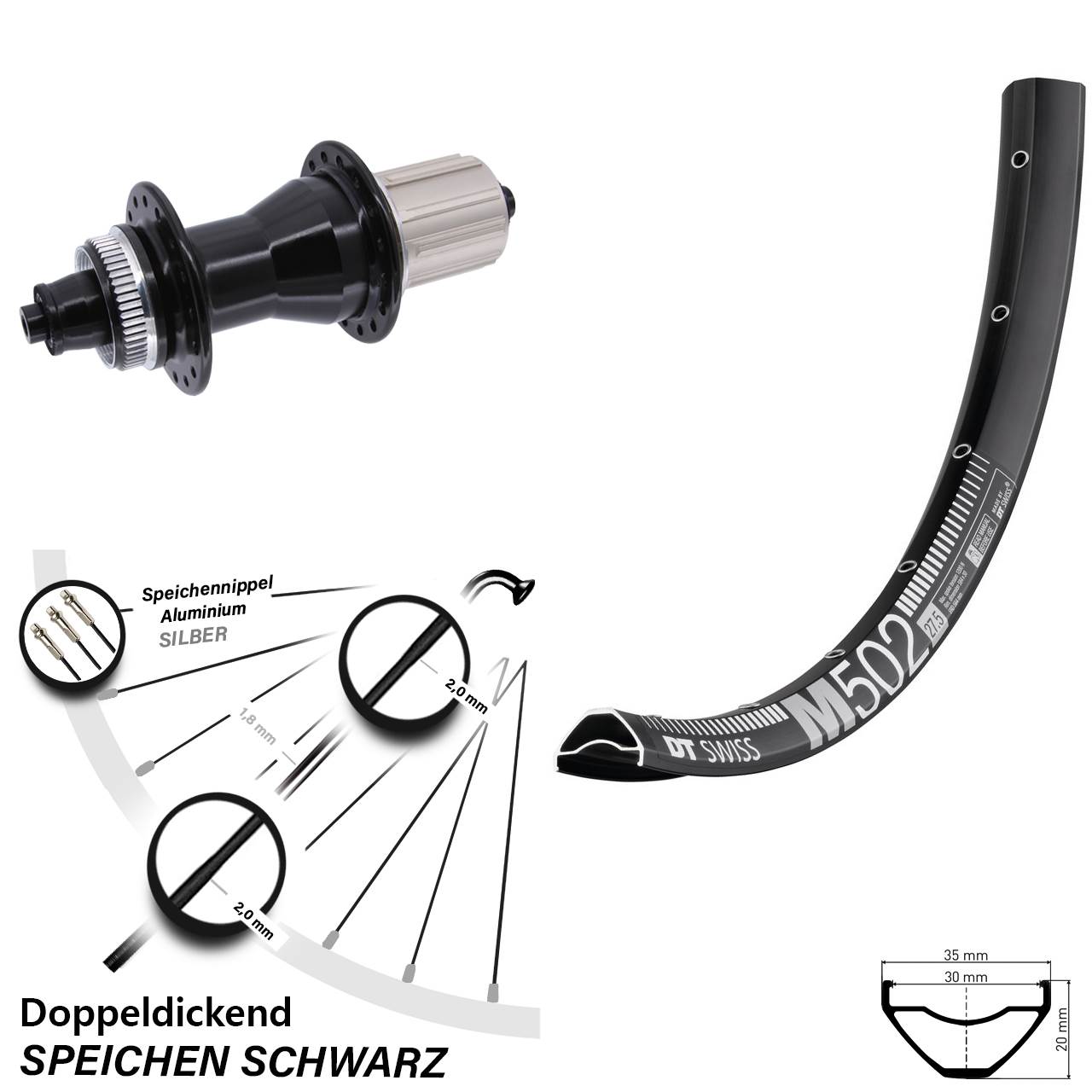 DT Swiss M 502 Novatec CL135 29 Zoll Disc Hinterrad QR 8-12 fach HG
