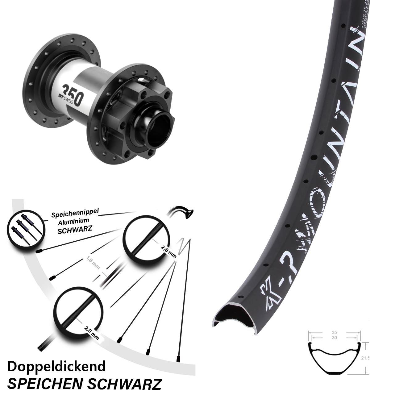 6-Loch Vorderrad 20x110 Boost 29 Zoll KX-R Mountain DT Swiss 350