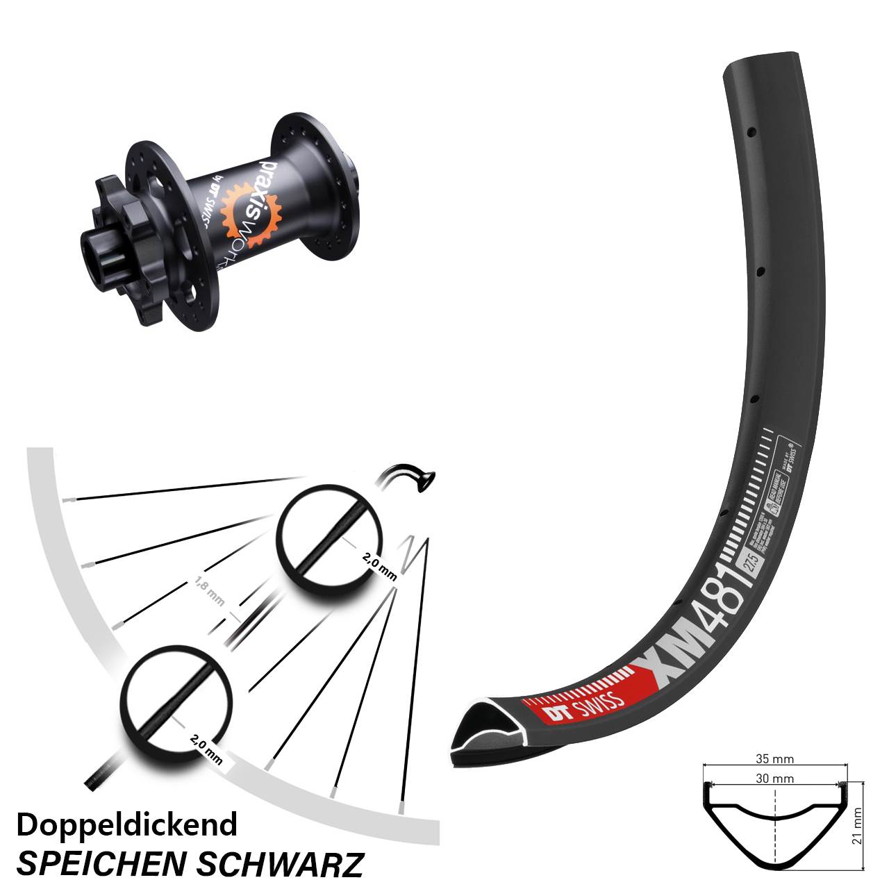 27,5 Zoll DT Swiss XM481 350 6-Loch Vorderrad 12x100