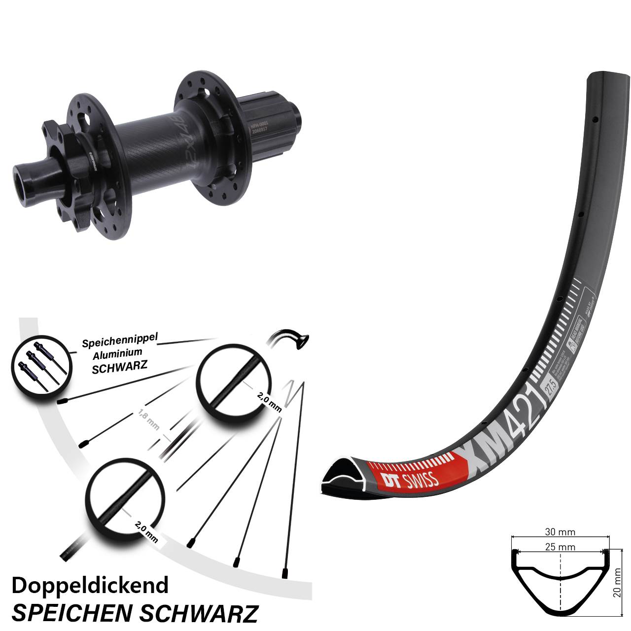 29 Zoll Hinterrad DT Swiss XM421 Bear Pawls 8-11 fach HG 12x148 Boost 6-Loch