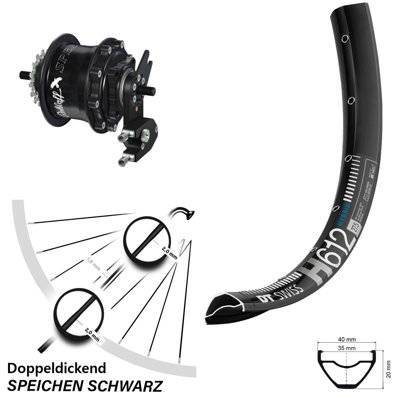 27,5 Zoll DT Swiss H 612 Rohloff TS DB OEM2 Tandem