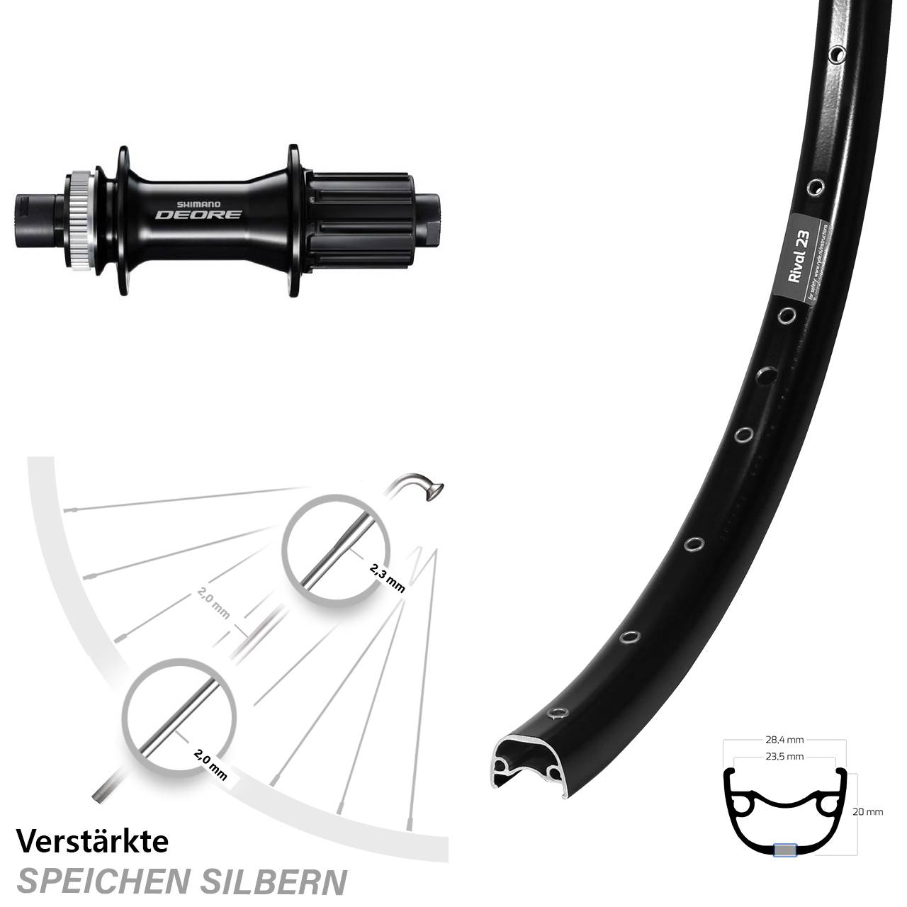 Ryde Rival 23 Shimano Deore 27,5 Zoll Hinterrad Centerlock 12x148 Boost 8-11 fach