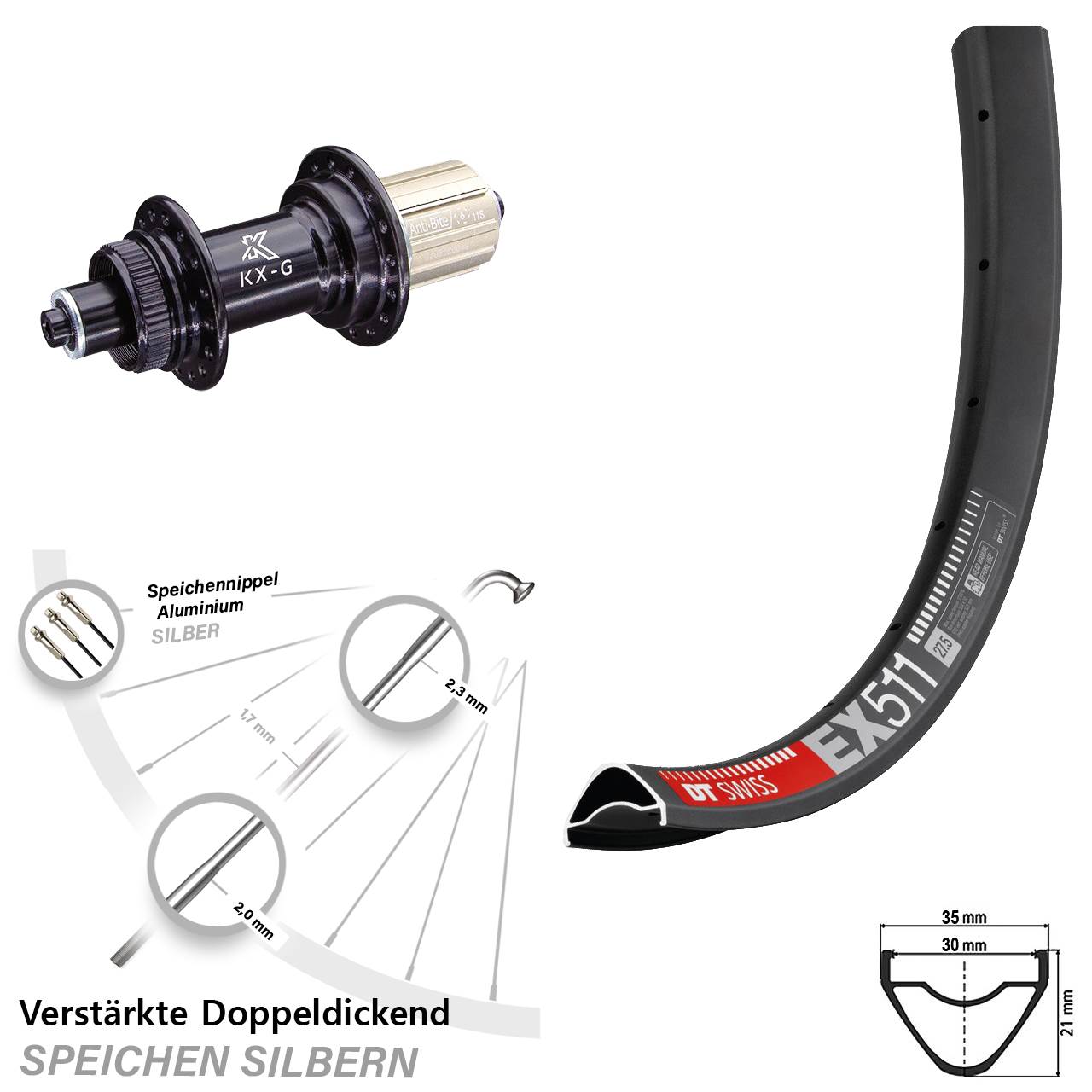 Hinterrad Centerlock für Schnellspanner 29 Zoll DT Swiss EX511 KX-G 8-12 fach HG
