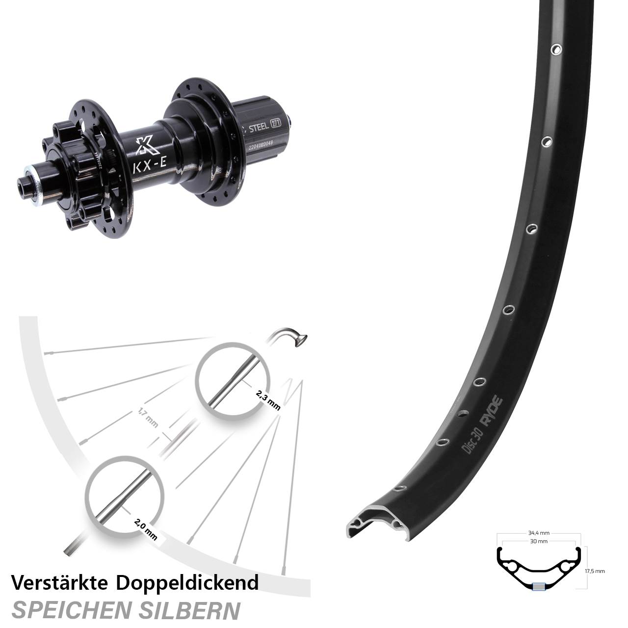 Ryde Disc 30 KX-E Heavy Duty 29 Zoll Disc Hinterrad QR Boost 8-12 fach HG
