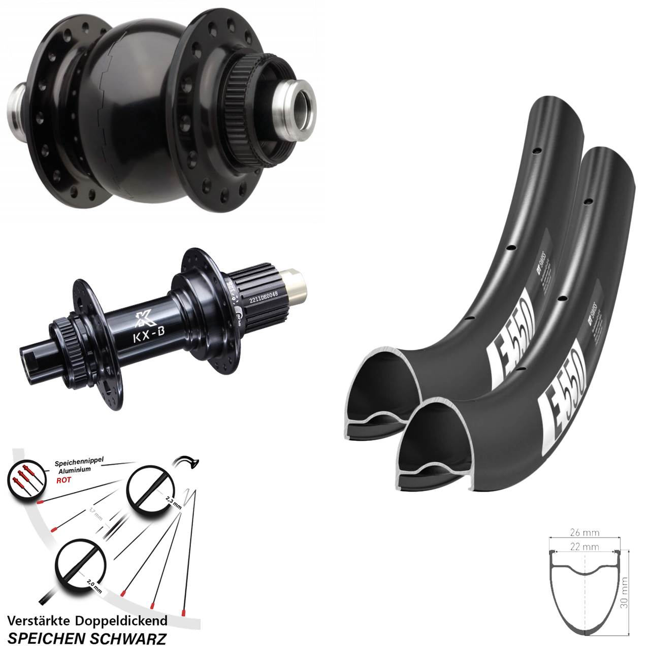 Boost Disc Laufradsatz 12x110/148 DT Swiss E550 KX-B SON 28 Zoll Shimano Micro Spline