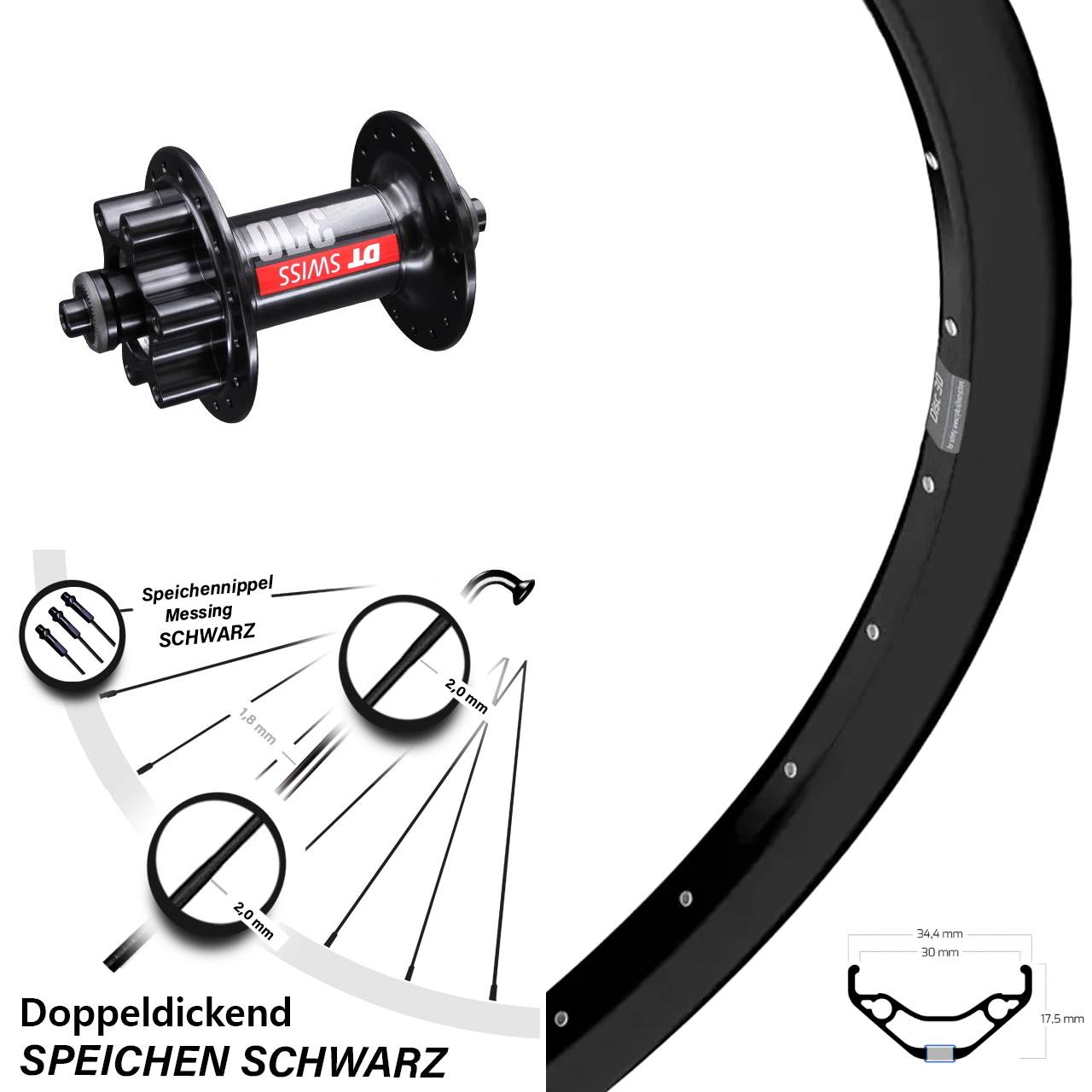 6-Loch Vorderrad für Schnellspanner 29 Zoll Ryde Disc 30 DT Swiss 370