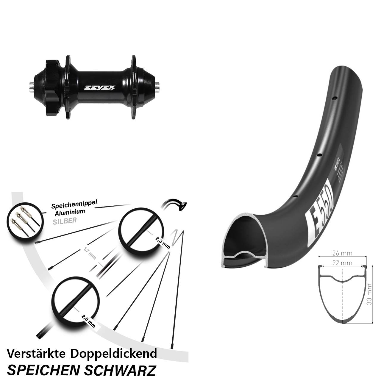 Vorderrad 6-Loch für Schnellspanner 28 Zoll DT Swiss E 550 Formula