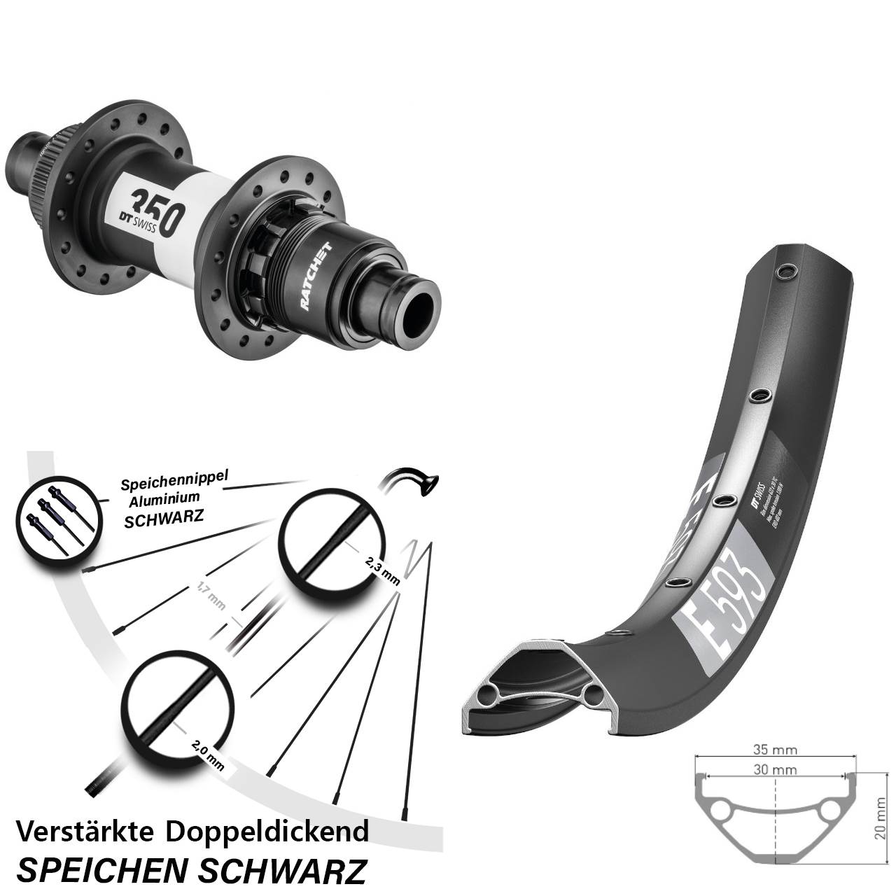 29 Zoll DT Swiss E593-350 Disc Hinterrad 12x148 XD