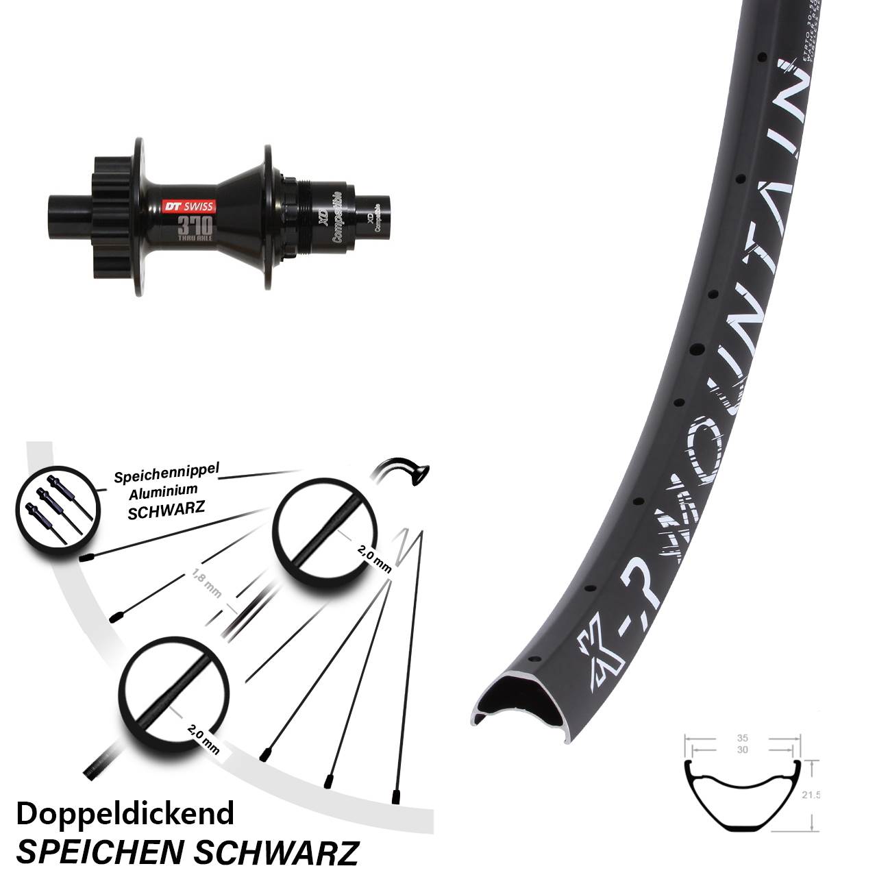 Hinterrad 6-Loch 12x142 29 Zoll KX-R Mountain DT Swiss 370 SRAM XD