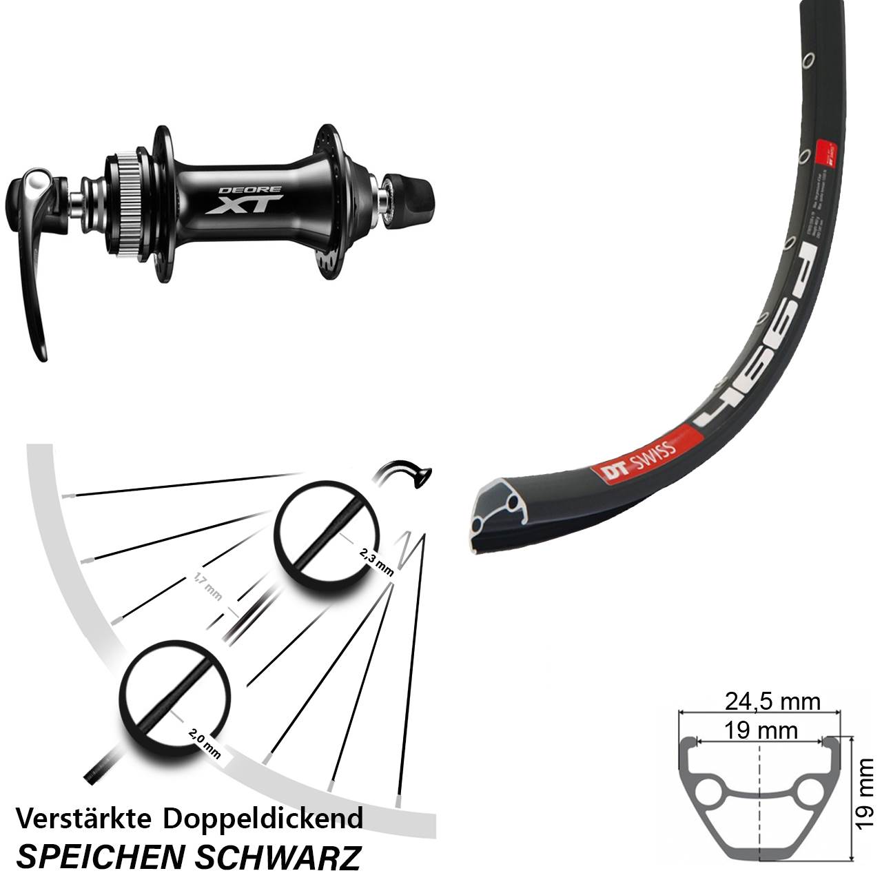 DT Swiss 466d Shimano Deore XT HB-M8000 29 Zoll Centerlock Vorderrad für Schnellspanner