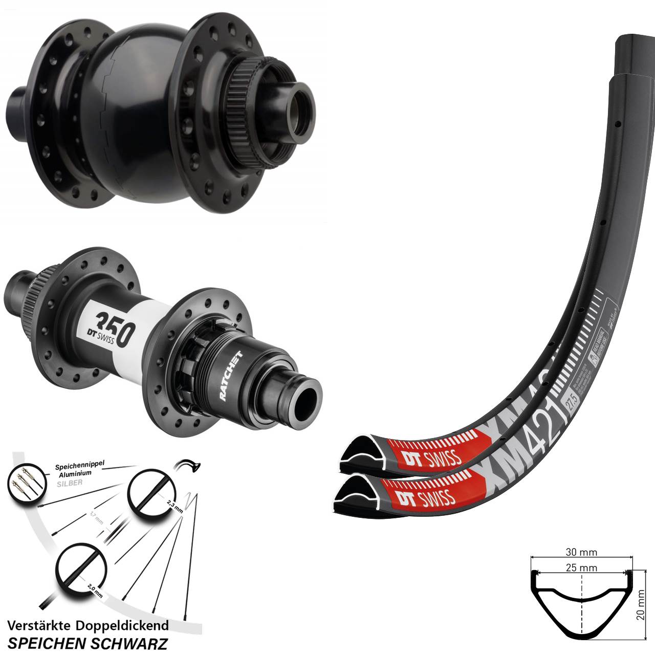 27,5 Zoll DT Swiss XM 421-350 SON 28 Disc Laufradsatz 15x110 12x148 XD 11-12 fach