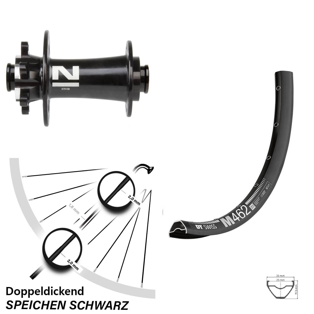 DT Swiss M 462 Novatec D791 27,5 Zoll Vorderrad 6-Loch 15x100