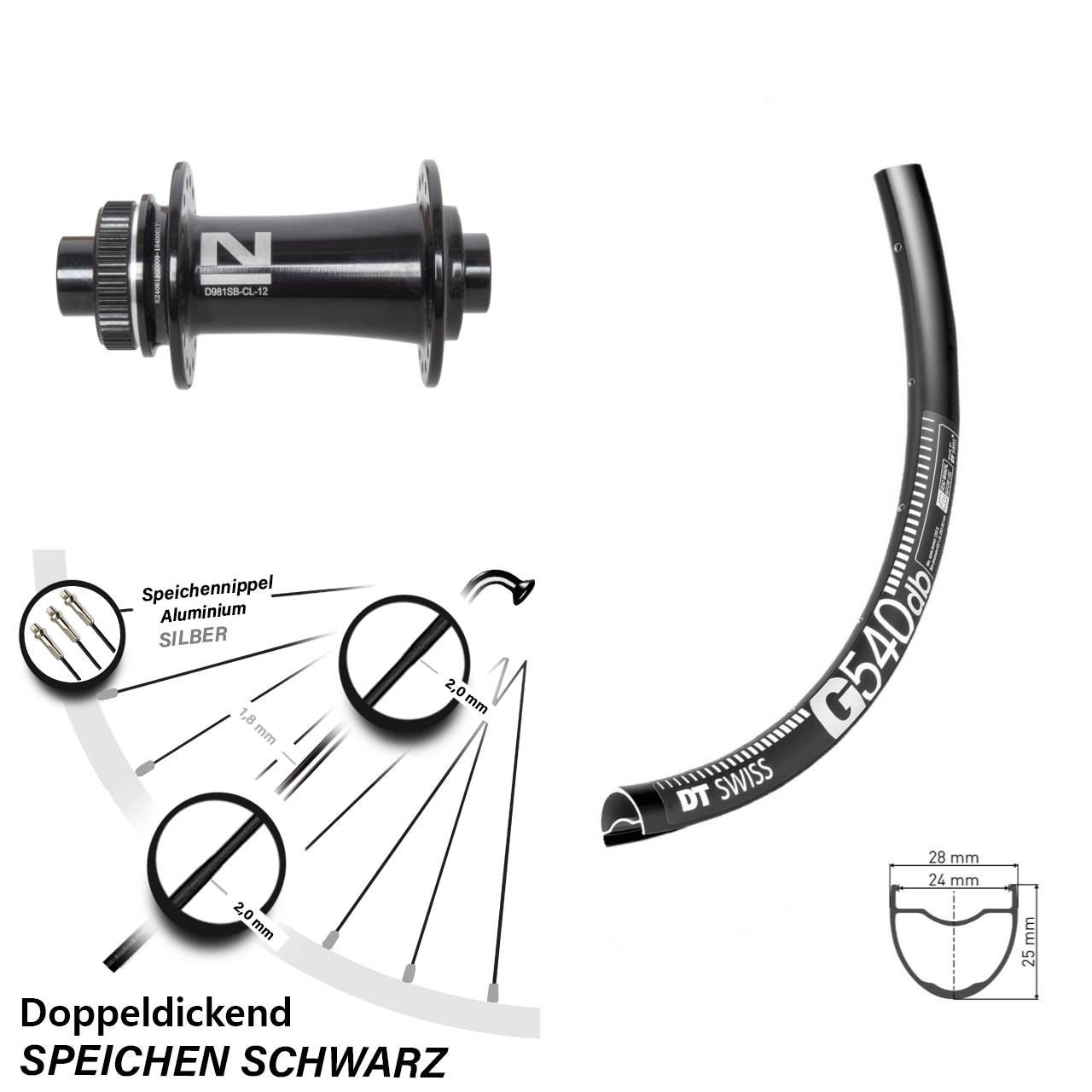 27,5 Zoll DT Swiss G 540 Novatec D981 Centerlock Vorderrad 12x100