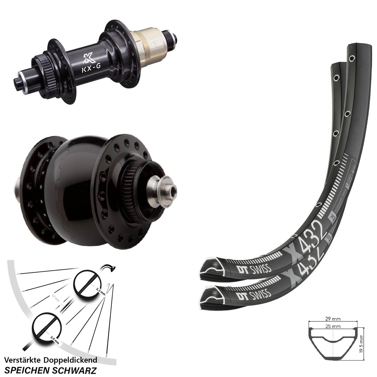 29 Zoll DT Swiss X432 KX-G SONdelux Centerlock Laufradsatz für Schnellspanner SRAM XDR