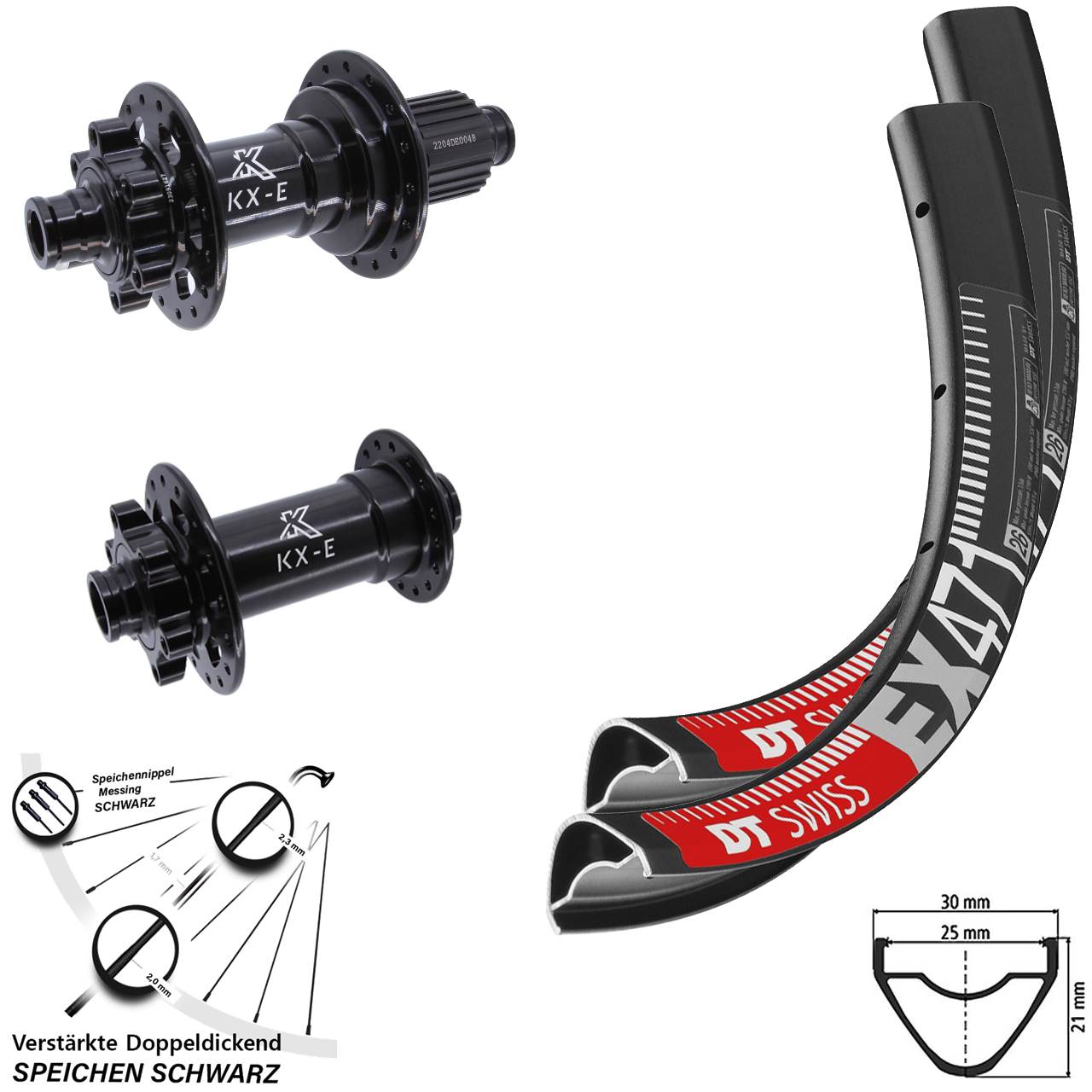 Laufradsatz 6-Loch 15x110 12x148 27,5 Zoll DT Swiss EX471 KX-E Heavy Duty Micro Spline