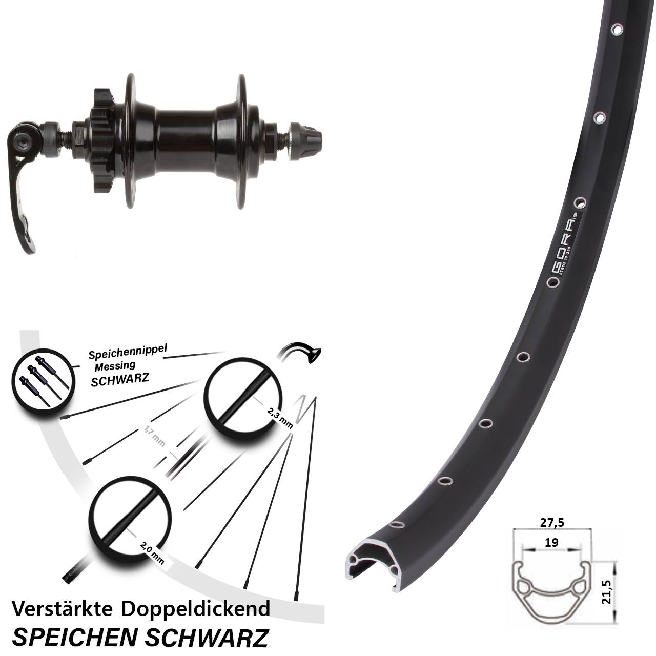 Disc Laufrad 27,5 Zoll Gora 19 Novatec für Schnellspanner