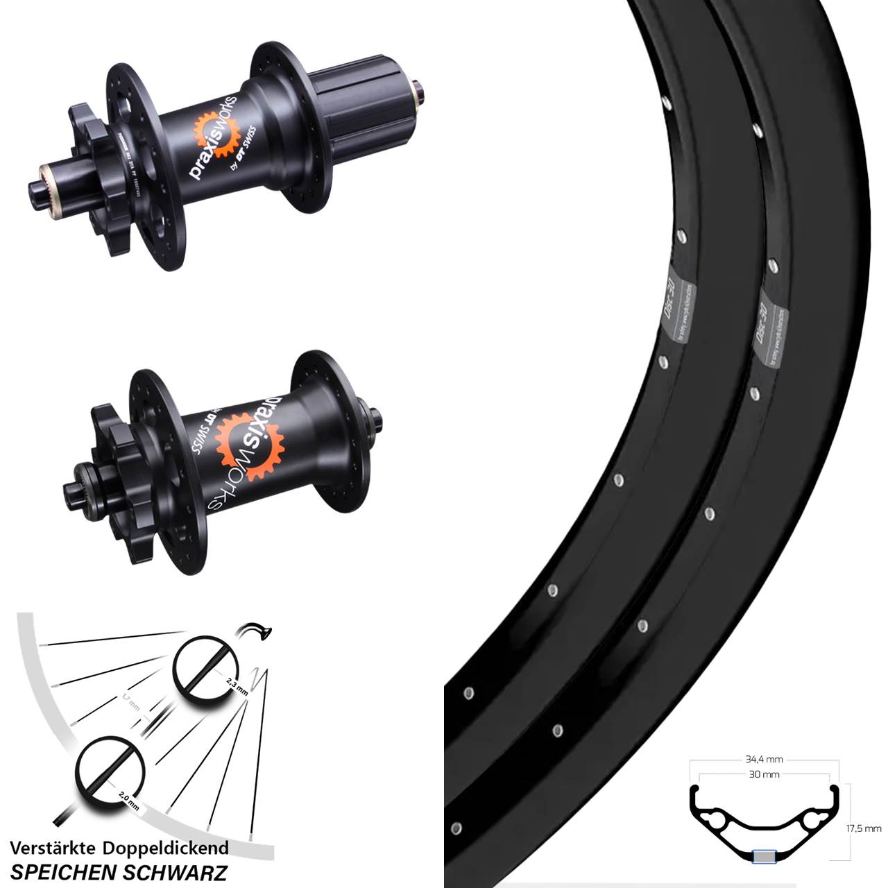 6-Loch Laufradsatz QR 27,5 Zoll Ryde Disc 30 DT Swiss 350 8-11 fach HG