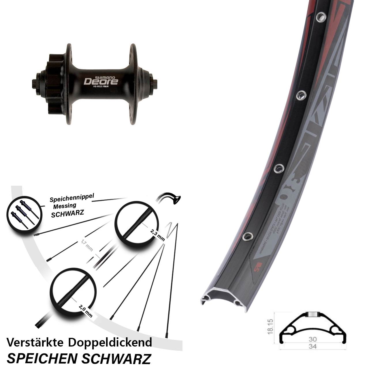 Rodi TRYP 30 Shimano Deore HB-M525 29 Zoll Disc Vorderrad QR