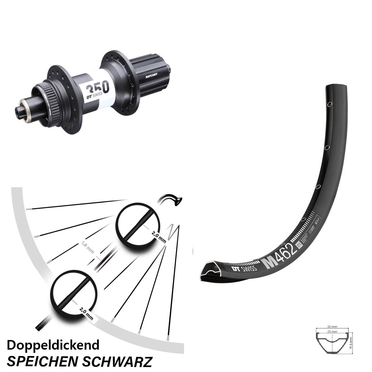 650B DT Swiss M462-350 Hinterrad Centerlock QR 8-11 fach