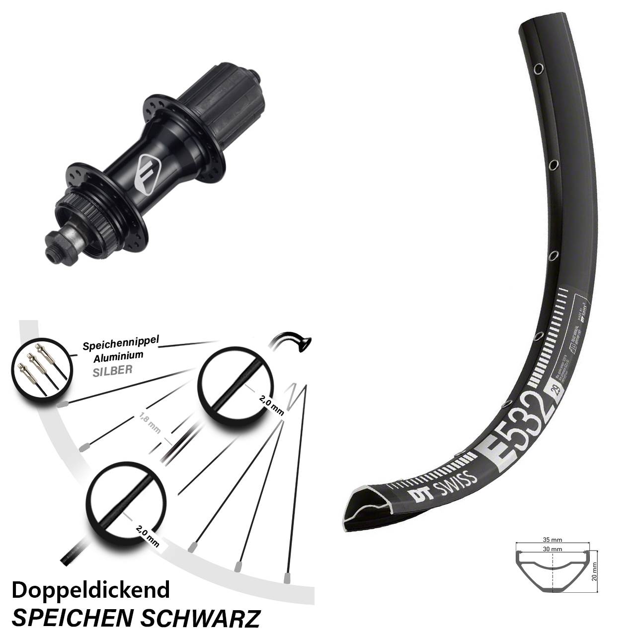 DT Swiss E532 Formula CL-52 29 Zoll Centerlock Hinterrad für Schnellspanner 8-11 fach