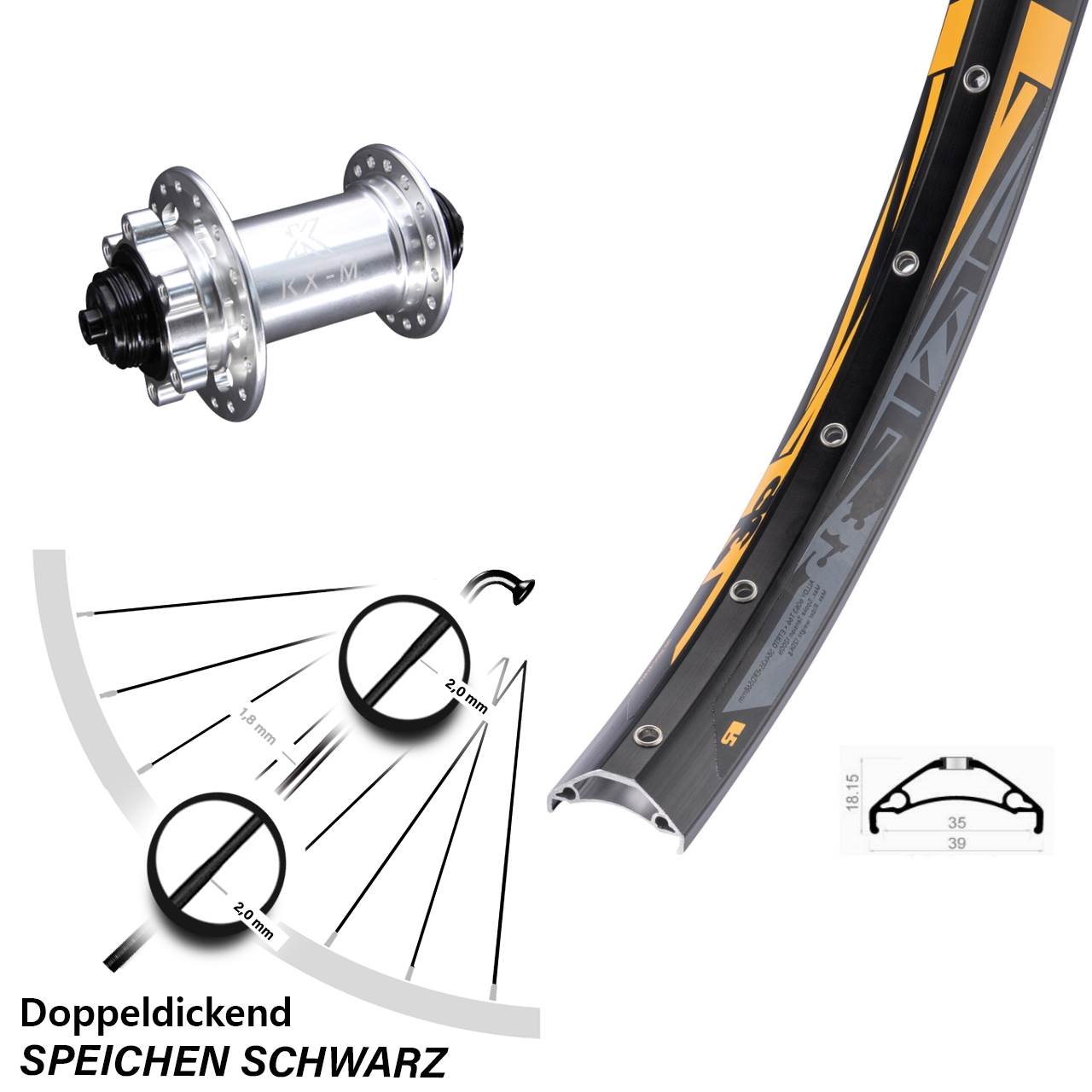 27,5 Zoll Rodi TRYP 35 KX-M 6-Loch Vorderrad QR