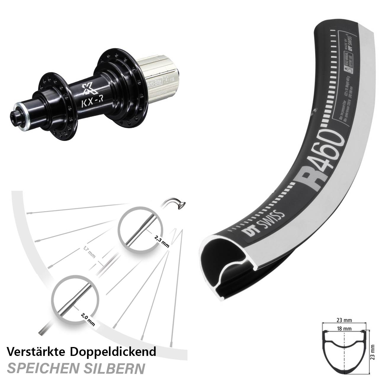 DT Swiss R 460 CNC KX-R 28 Zoll Hinterrad für Schnellspanner 8-12 fach