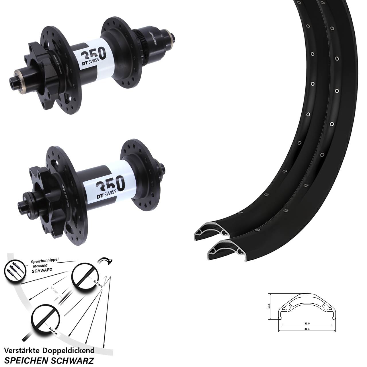 Laufradsatz 6-Loch für Schnellspanner 29 Zoll Ryde Disc 35 DT Swiss 350 SRAM XD