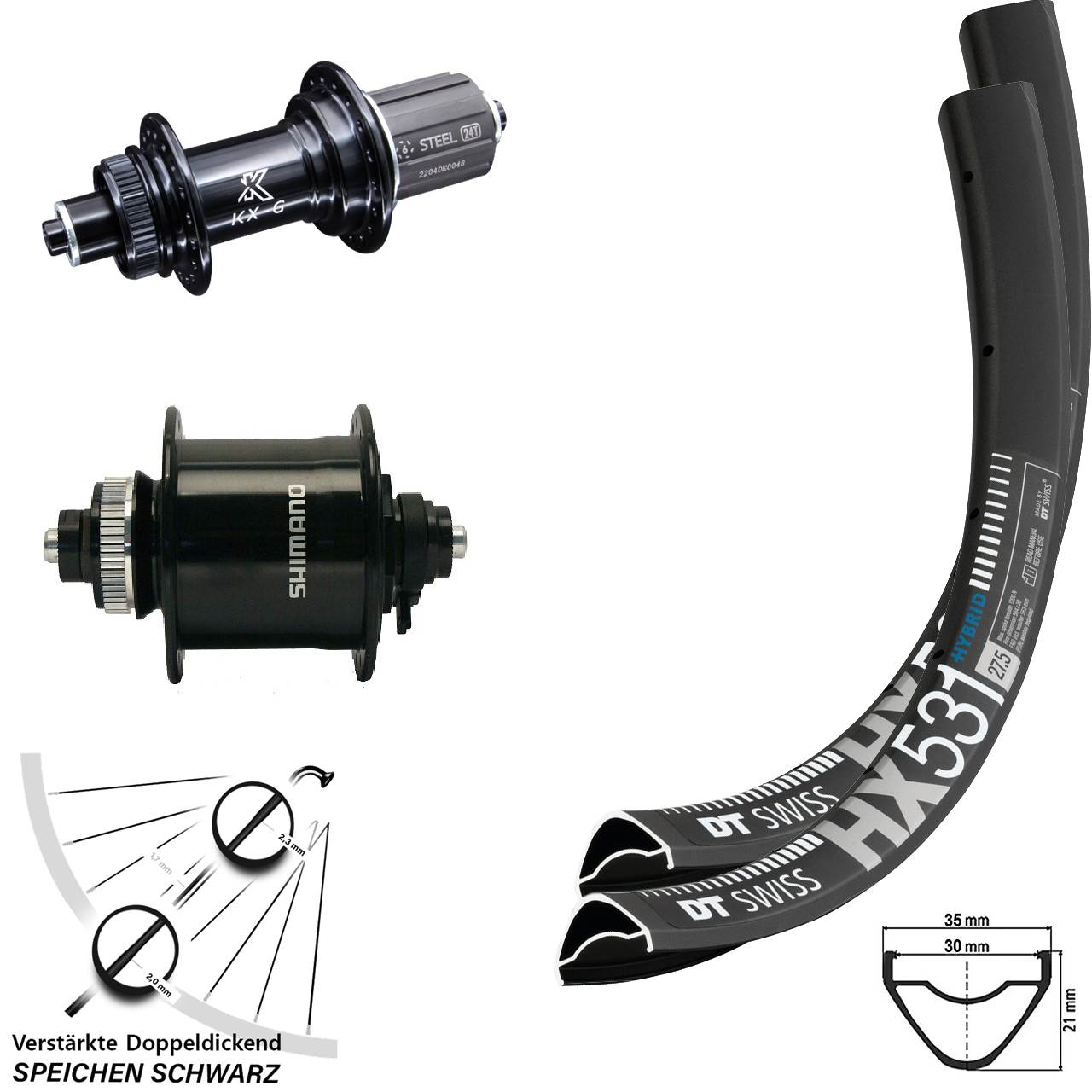 Disc Laufrad-Satz 29 Zoll DT Swiss HX531 KX-GS Heavy Duty Shimano DH-UR700 8-12 fach HG QR