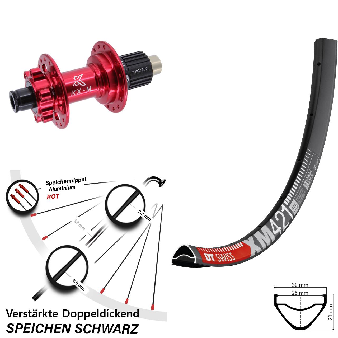 DT Swiss XM 421 KX-M rot 6-Loch 29 Zoll Hinterrad 12x142 Micro Spline