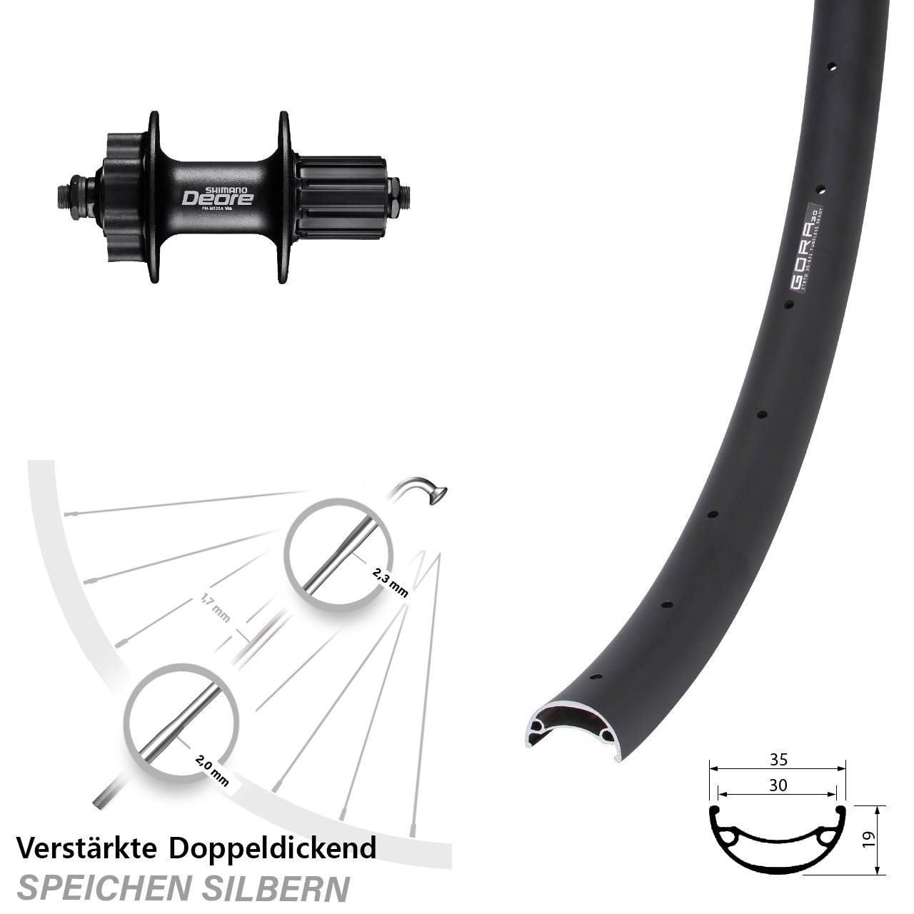 29 Zoll Gora 30 Shimano FH-M525 Hinterrad 6-Loch QR 8-11 fach HG