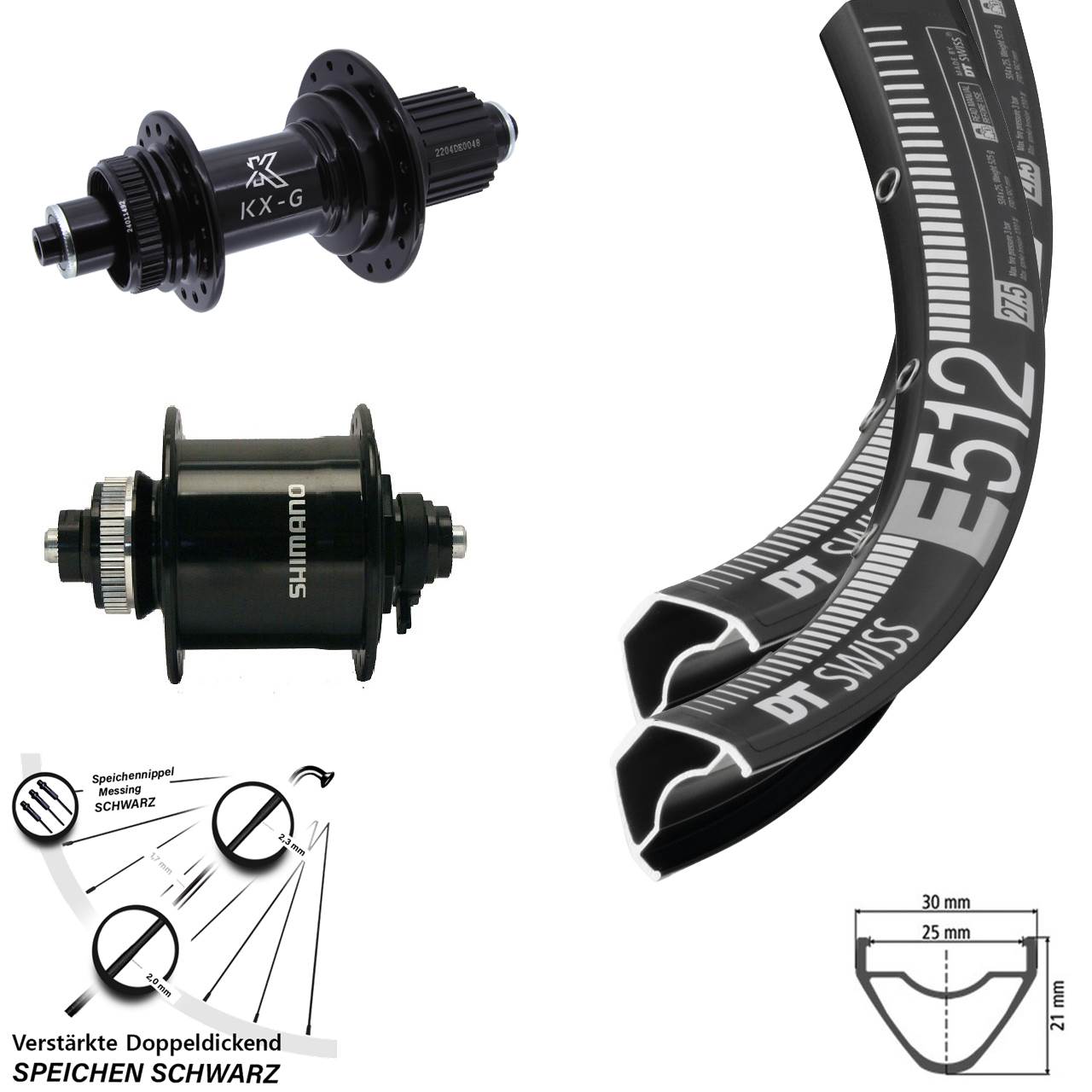 Disc Laufradsatz 29 Zoll DT Swiss E512 KX-GS verstärkt Shimano DH-UR700 Micro Spline QR