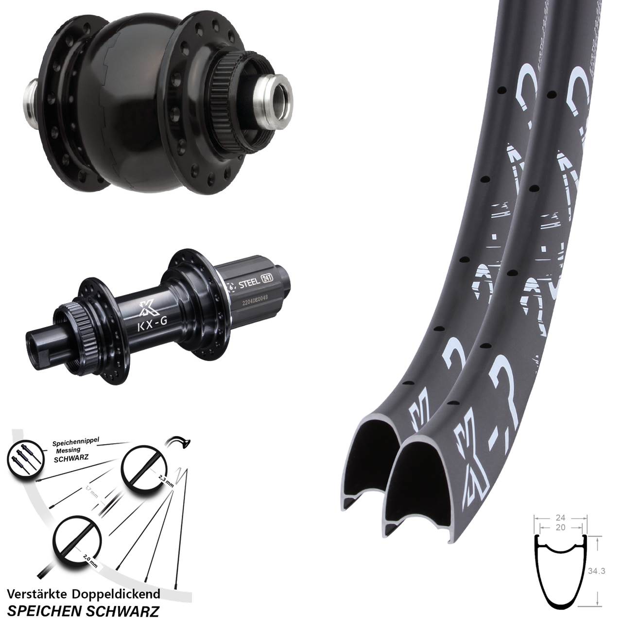 KX-GSR Road verstärkt SON 28 Zoll Disc Laufrad-Satz 12x100/142 8-12 fach