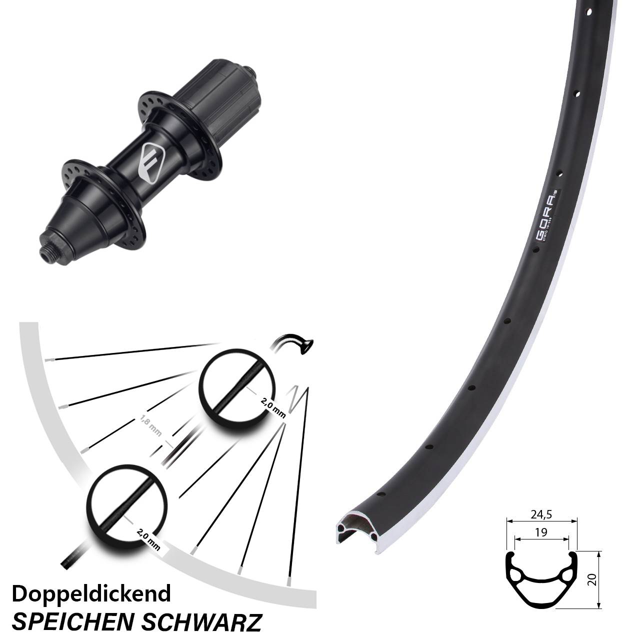 Hinterrad für Schnellspanner 26 Zoll Gora 19 Formula FM32 7 fach