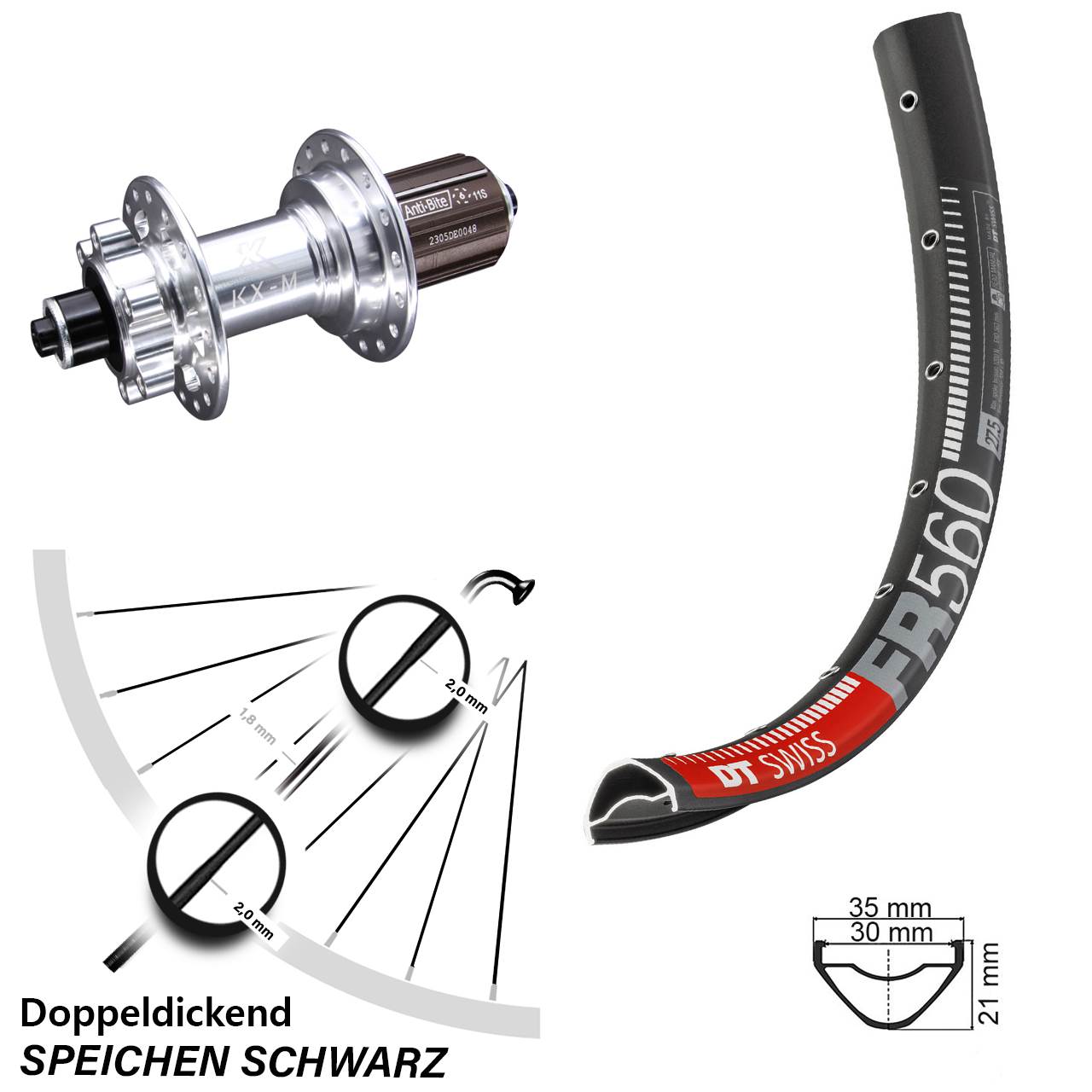 Disc Laufrad 26 Zoll DT Swiss FR 560 KX-M 8-12 fach für Schnellspanner
