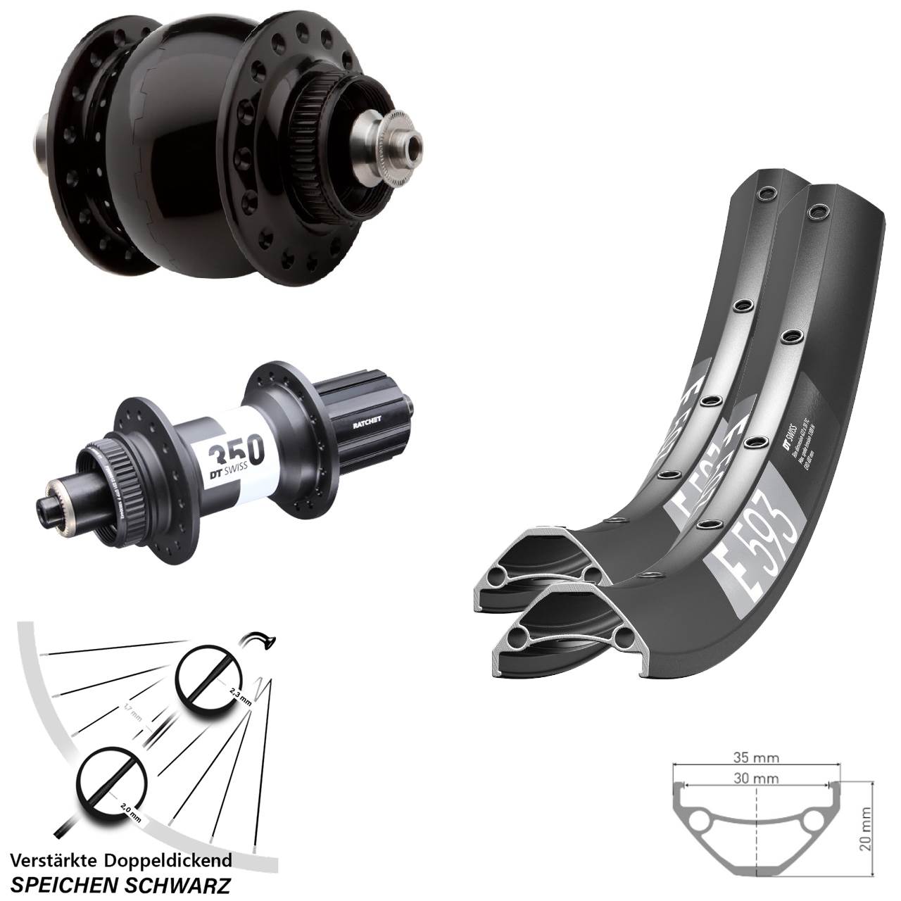 DT Swiss E593-350 SON delux 27,5 Zoll Centerlock Laufradsatz QR 8-11 fach