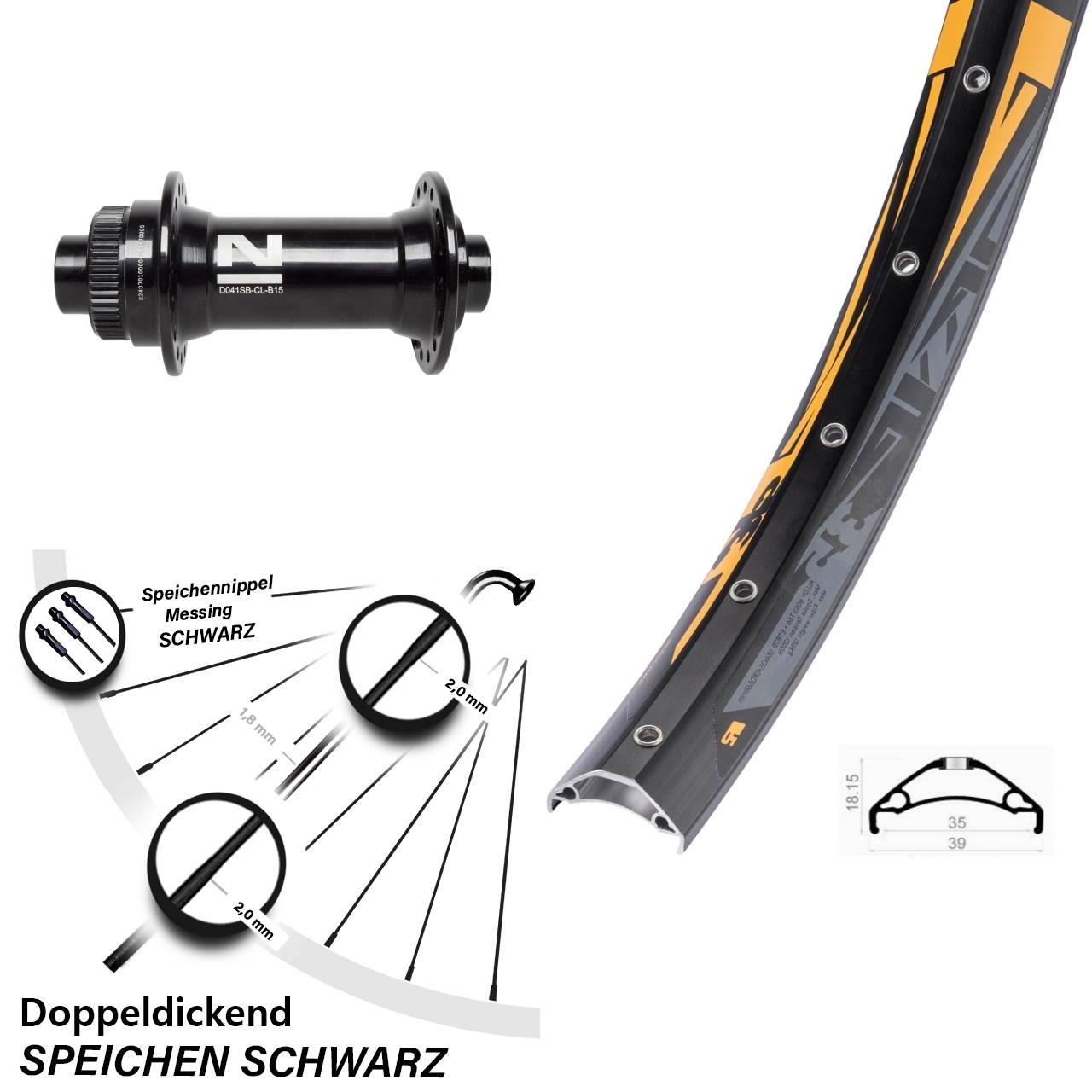 Vorderrad Centerlock 27,5 Zoll Rodi TRYP 35 Novatec D041 15x110 Boost