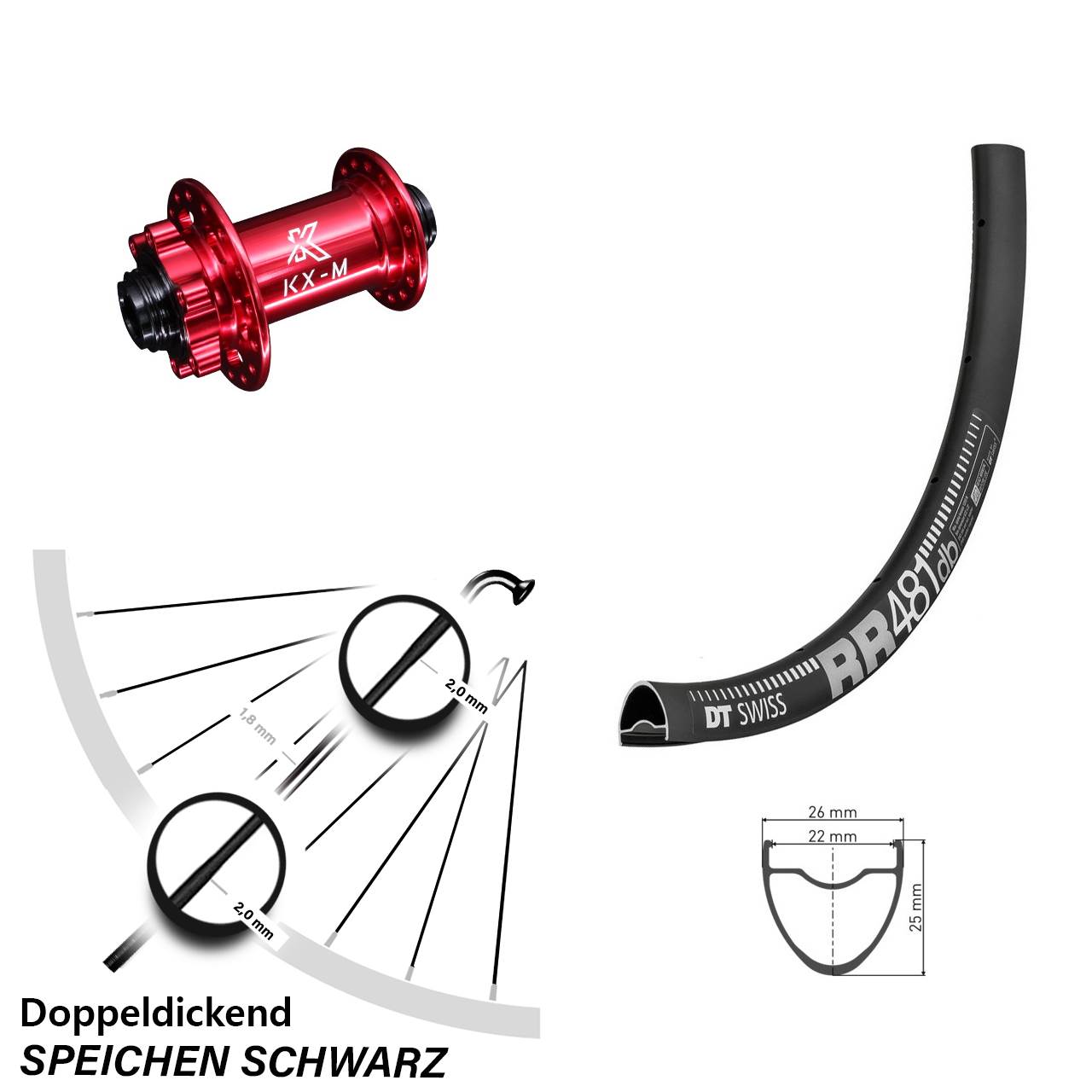 DT Swiss RR 481 KX-M rot 28 Zoll Disc Vorderrad 15x100