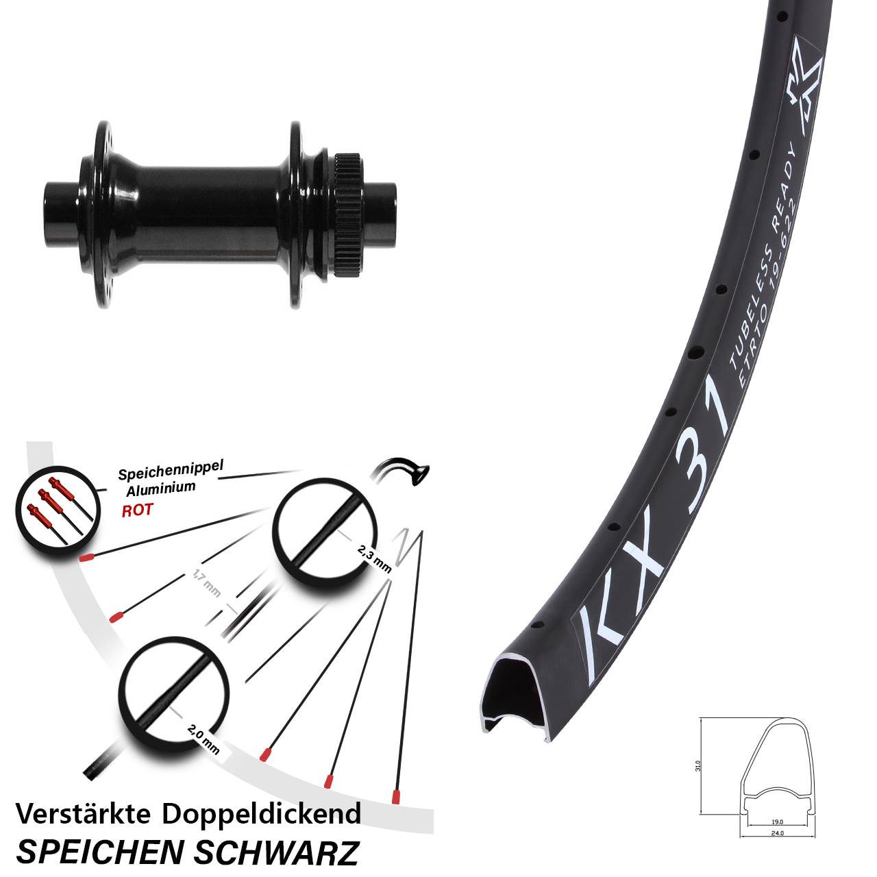 Disc Vorderrad 28 Zoll KX31 OS Formula CL-712 12x100