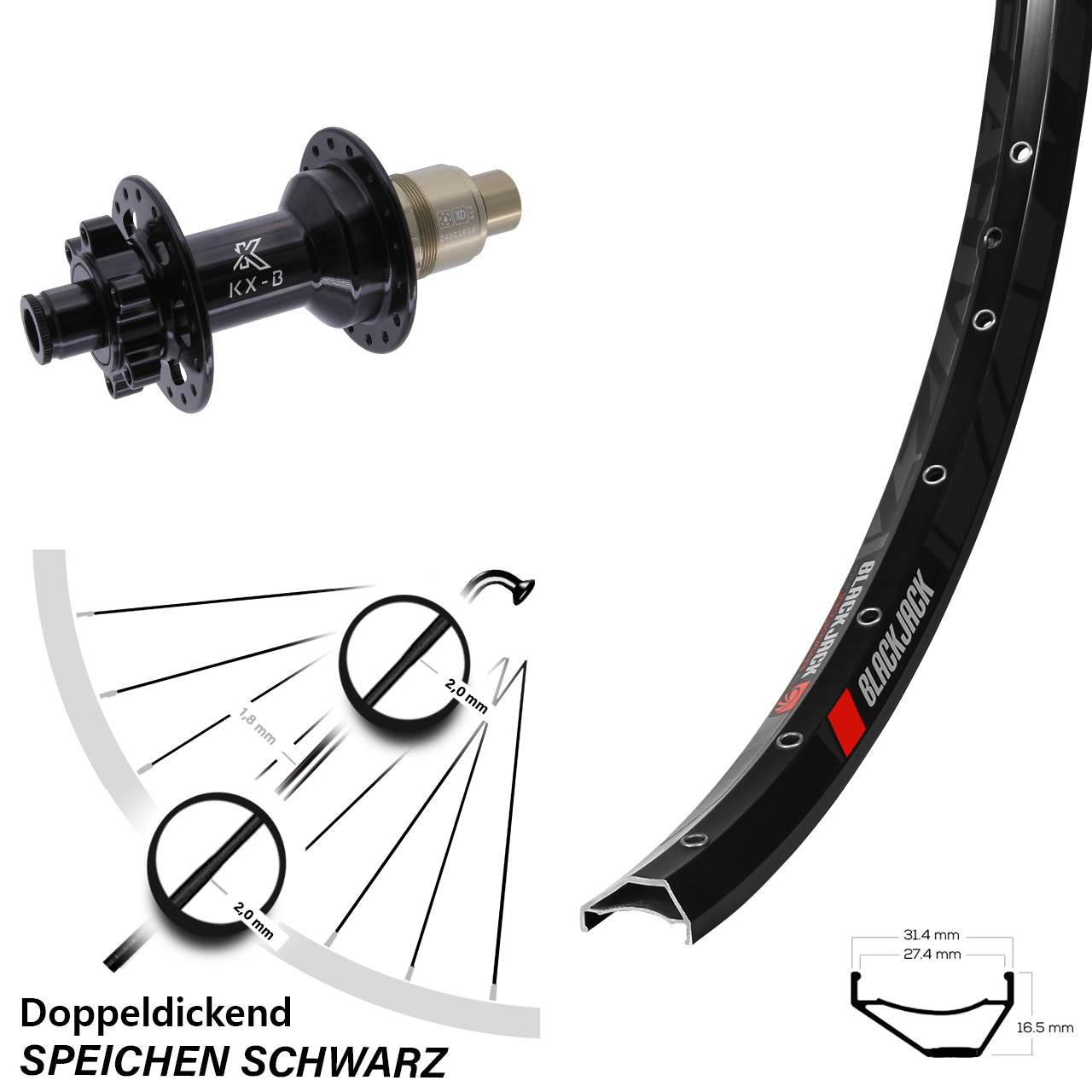 Rodi Ready 27 KX-B 27,5 Zoll Hinterrad 6-Loch 12x148 SRAM XD