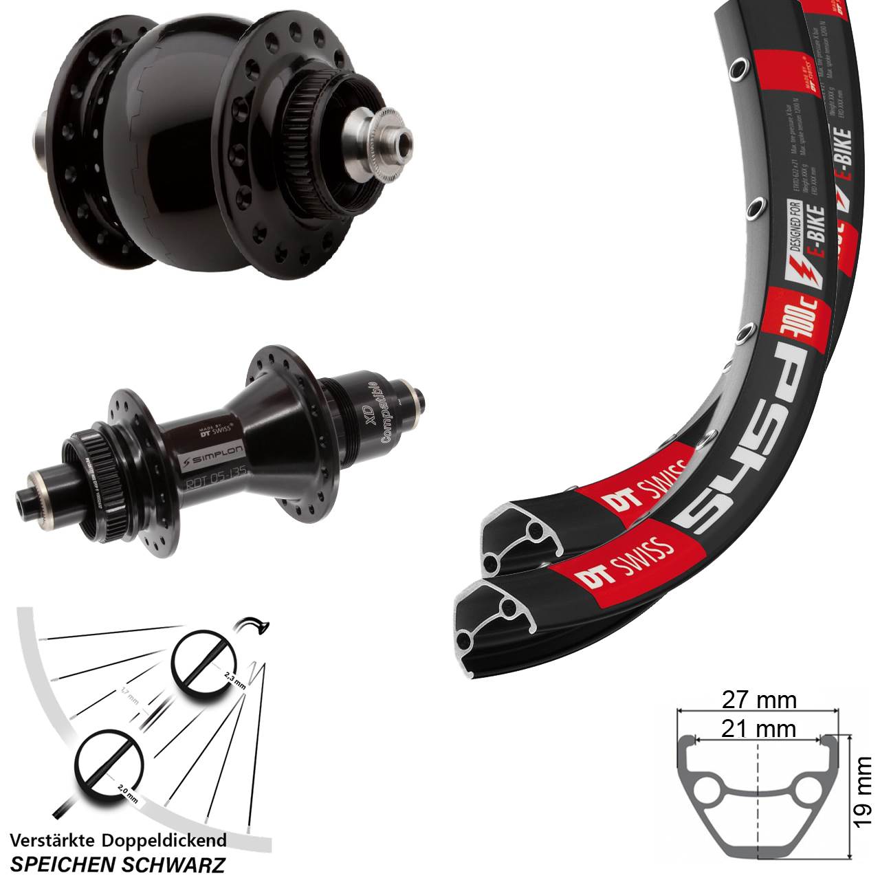 26 Zoll DT Swiss 545d 370 SON delux Disc Laufrad-Satz für Schnellspanner SRAM XD