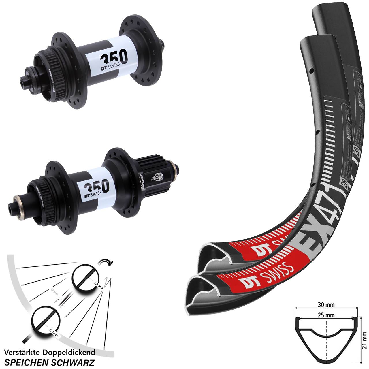 Disc Laufradsatz QR 27,5 Zoll DT Swiss EX 471 350 Micro Spline