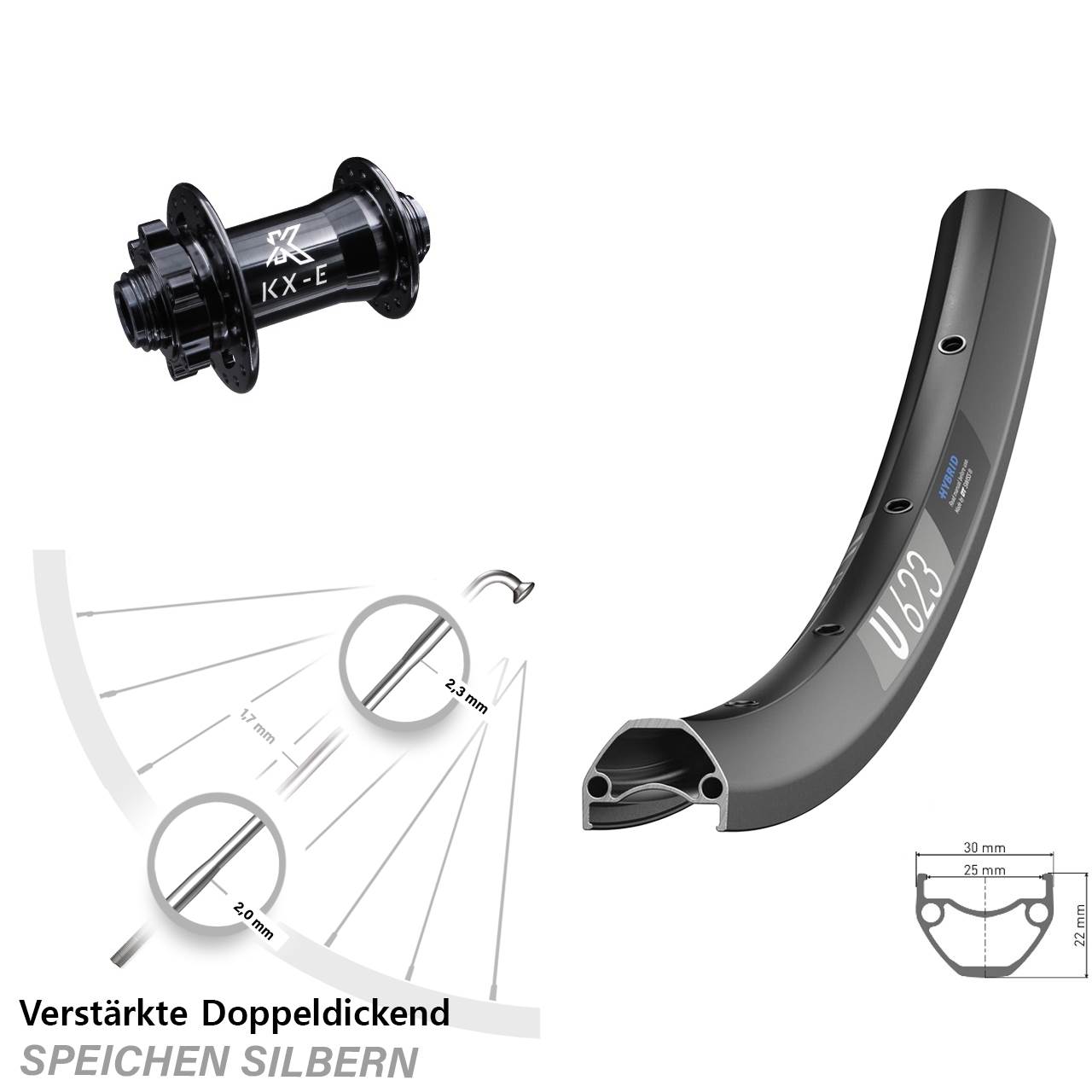 29 Zoll Vorderrad DT Swiss U 623 Disc mit KX-E Nabe Steckachse E-Bike