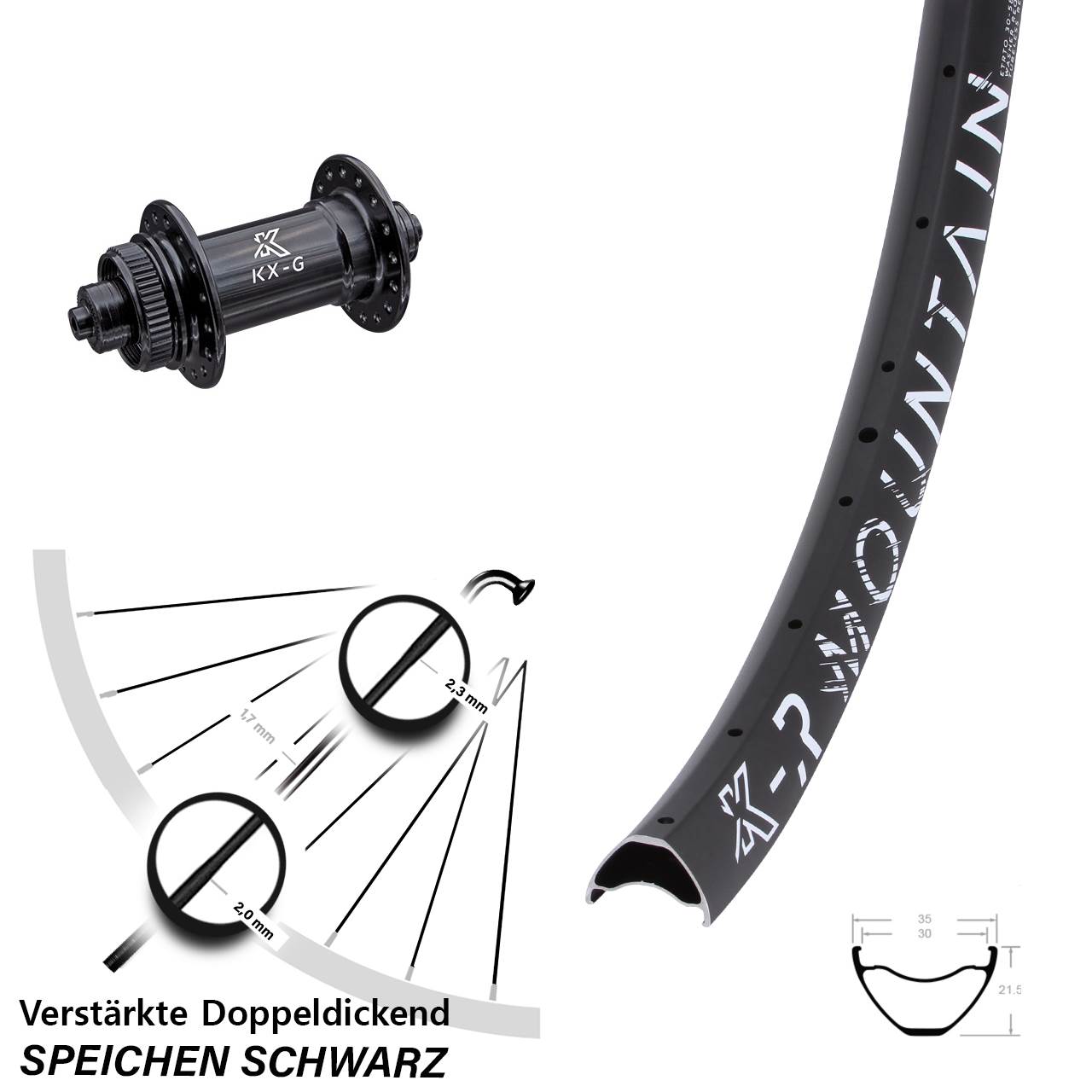Centerlock Vorderrad QR 29 Zoll KX-R Mountain Sapim E-Light