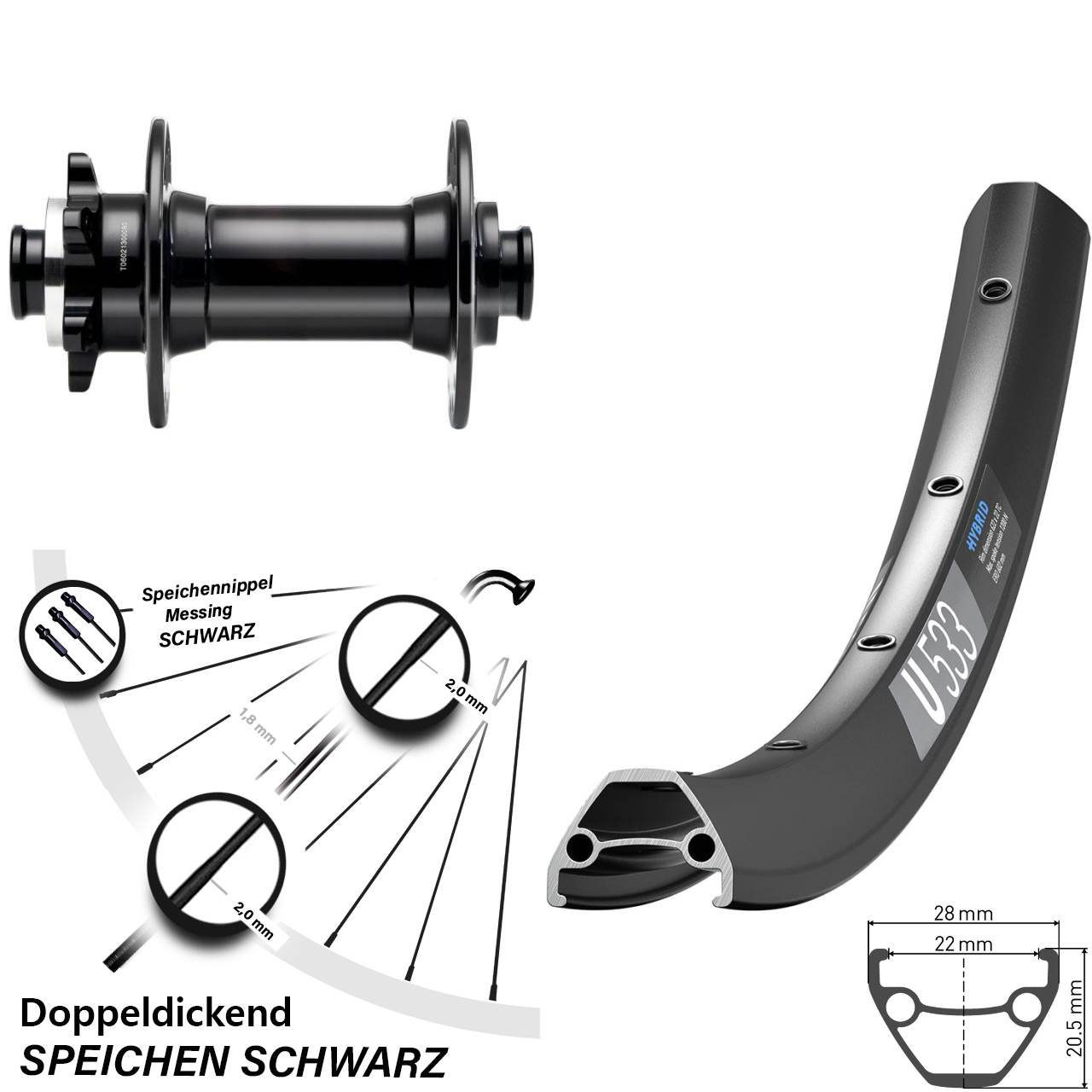 Vorderrad 6-Loch 28 Zoll DT Swiss U533 Novatec D341 15x110 Boost