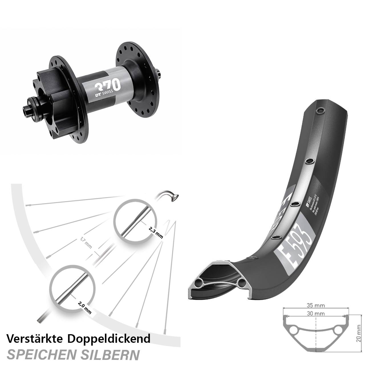Vorderrad 6-Loch 29 Zoll DT Swiss E 593-370 für Schnellspanner
