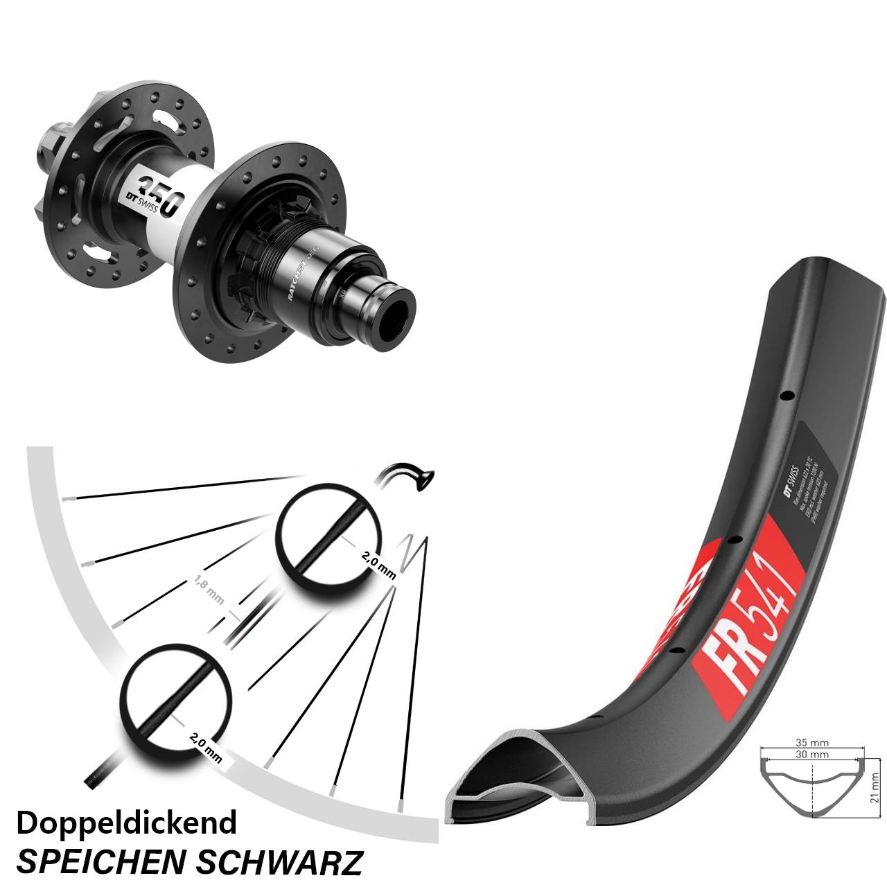6-Loch Hinterrad 12x148 27,5 Zoll DT Swiss FR 541-350 DEG 72 XD 11-12 fach