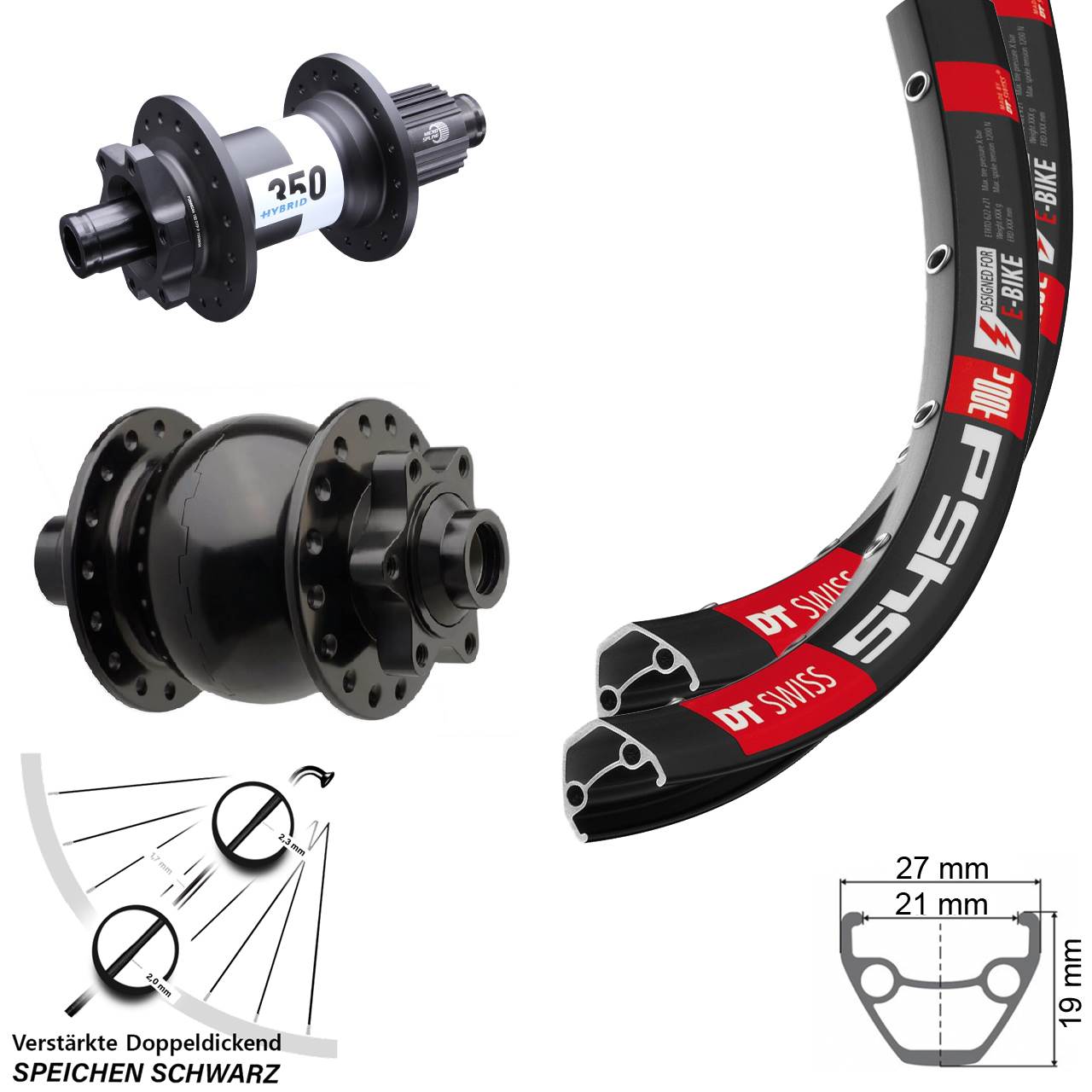 26 Zoll DT Swiss 545 Hybrid 350 SON 28 Disc Laufradsatz 15x110 12x148 Shimano M
