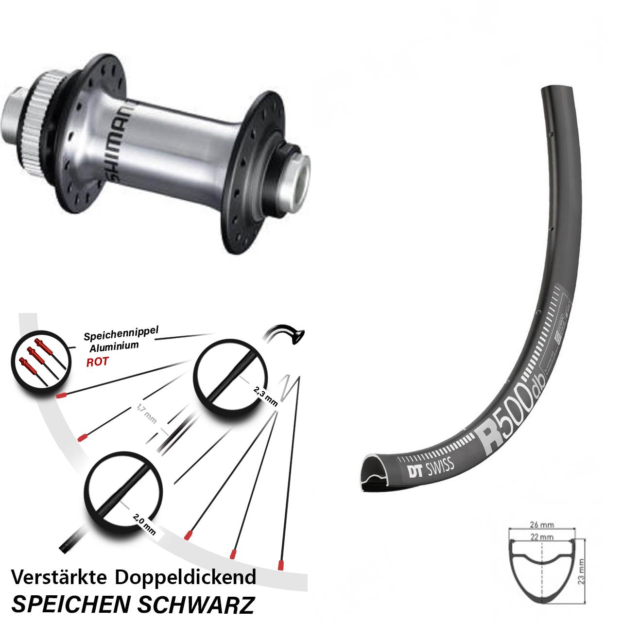 29 Zoll DT Swiss R 500 Shimano HB-RS770 Disc Vorderrad 12x100