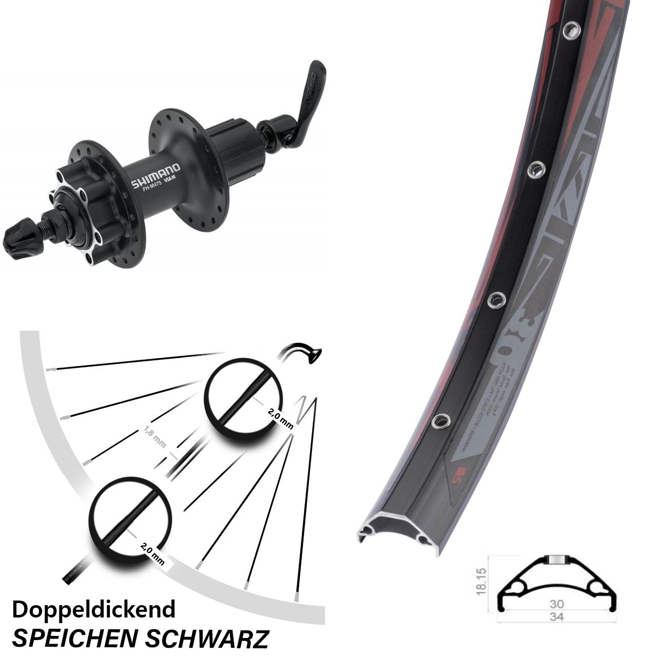 Rodi TRYP 30 29 Zoll Hinterrad Shimano M475